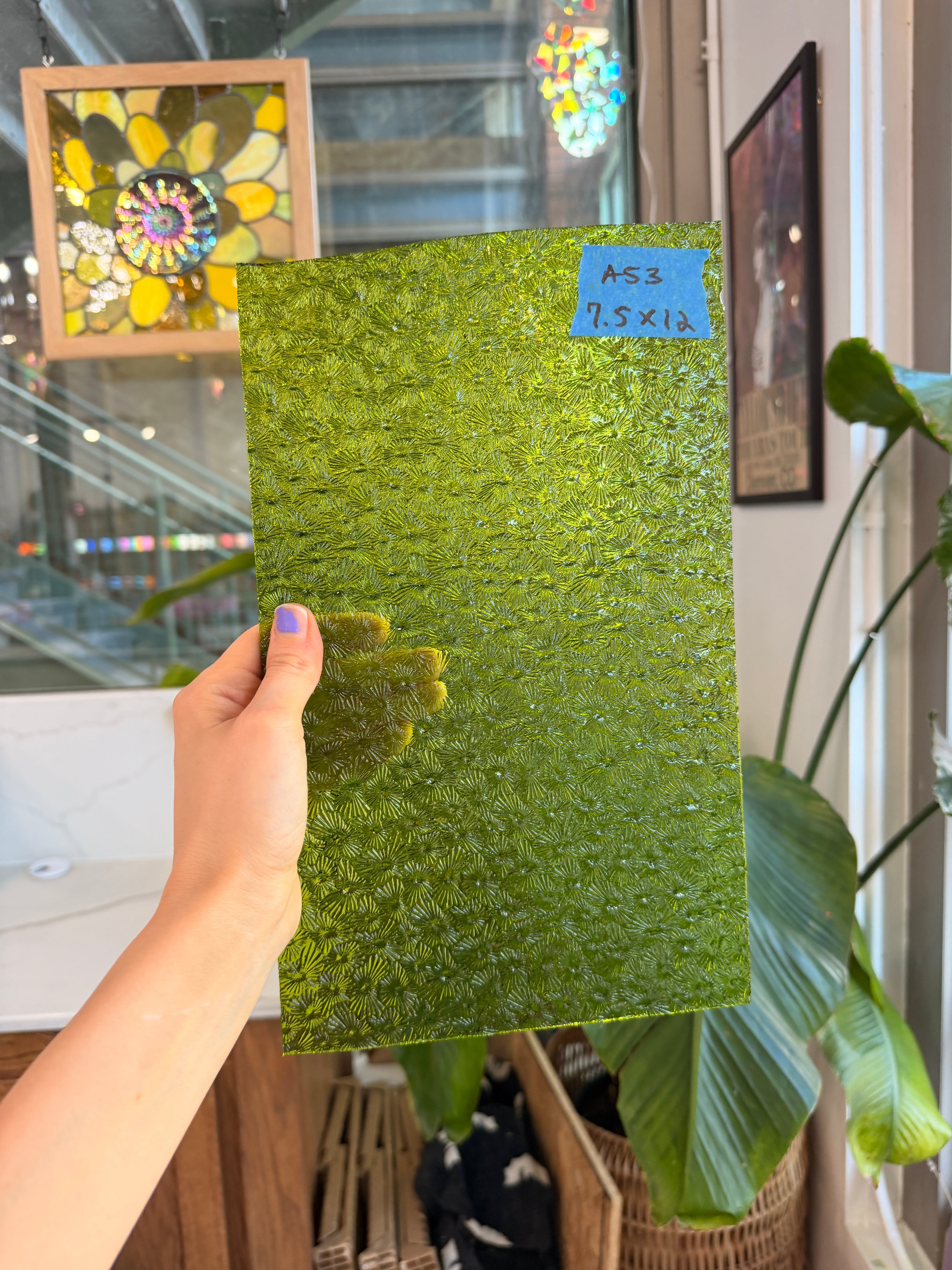 Pear/Lime Green Florentine Wissmach (WI 1146 FLOR) Sheet Glass Wissmach Glass 7.5x12in (WM-67637293)