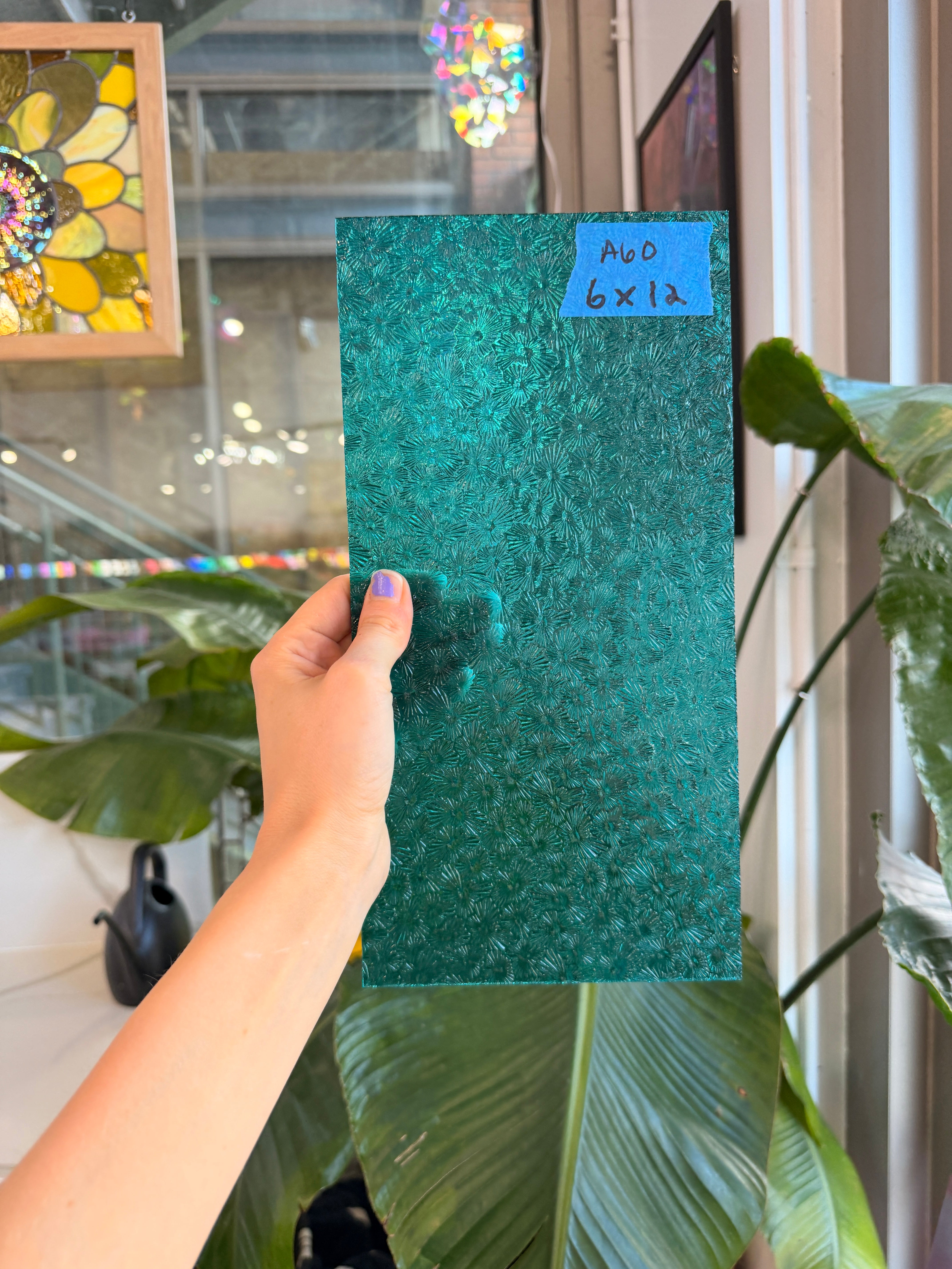 Robin's Egg Teal Florentine Wissmach (WI 25 FLOR) Sheet Glass Wissmach Glass 6x12in (WM-68030509)