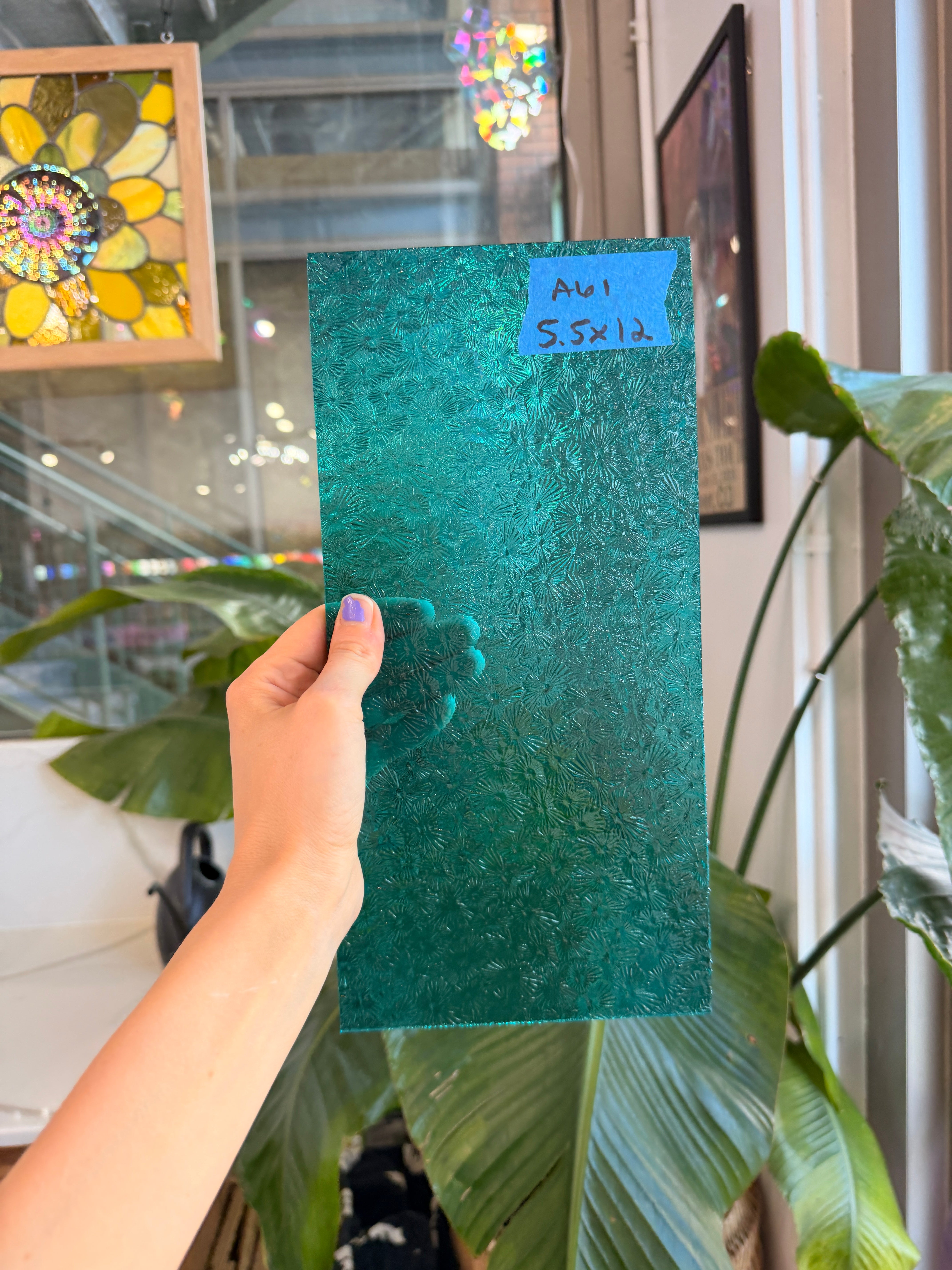 Robin's Egg Teal Florentine Wissmach (WI 25 FLOR) Sheet Glass Wissmach Glass 5.5x12in (WM-68063277)