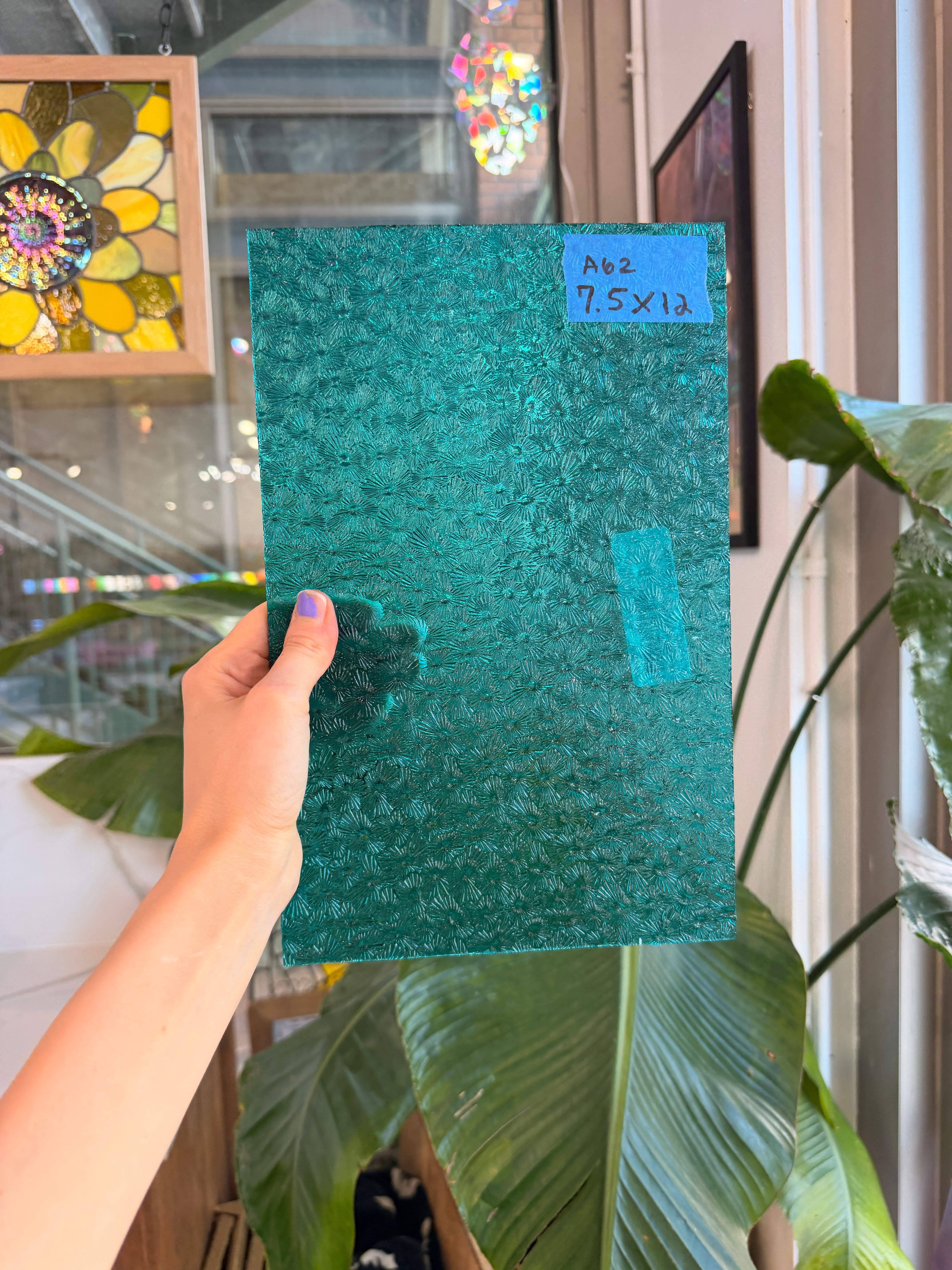 Robin's Egg Teal Florentine Wissmach (WI 25 FLOR) Sheet Glass Wissmach Glass 7.5x12in (WM-68096045)