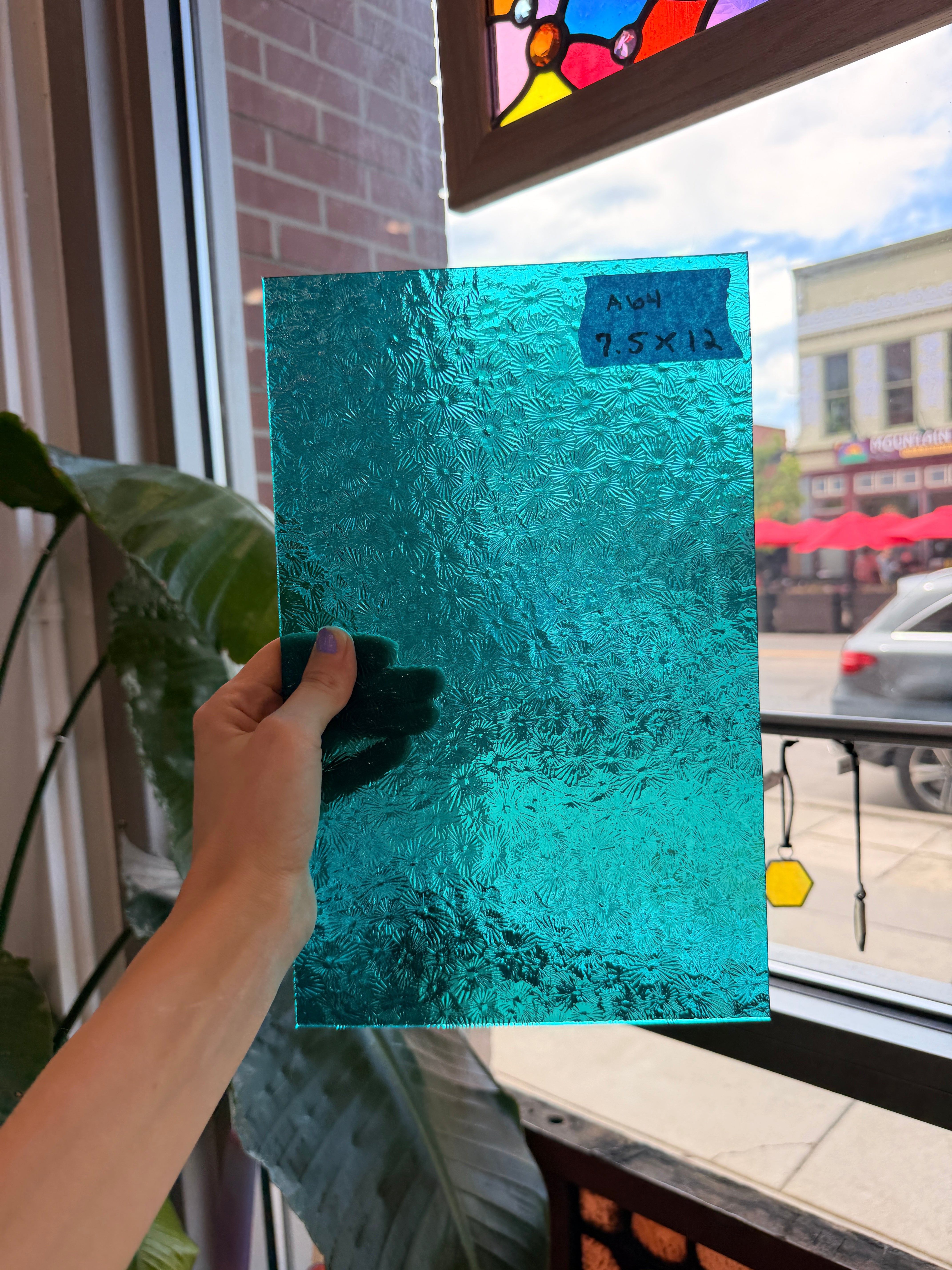 Robin's Egg Teal Florentine Wissmach (WI 25 FLOR) Sheet Glass Wissmach Glass 7.5x12in (WM-68161581)