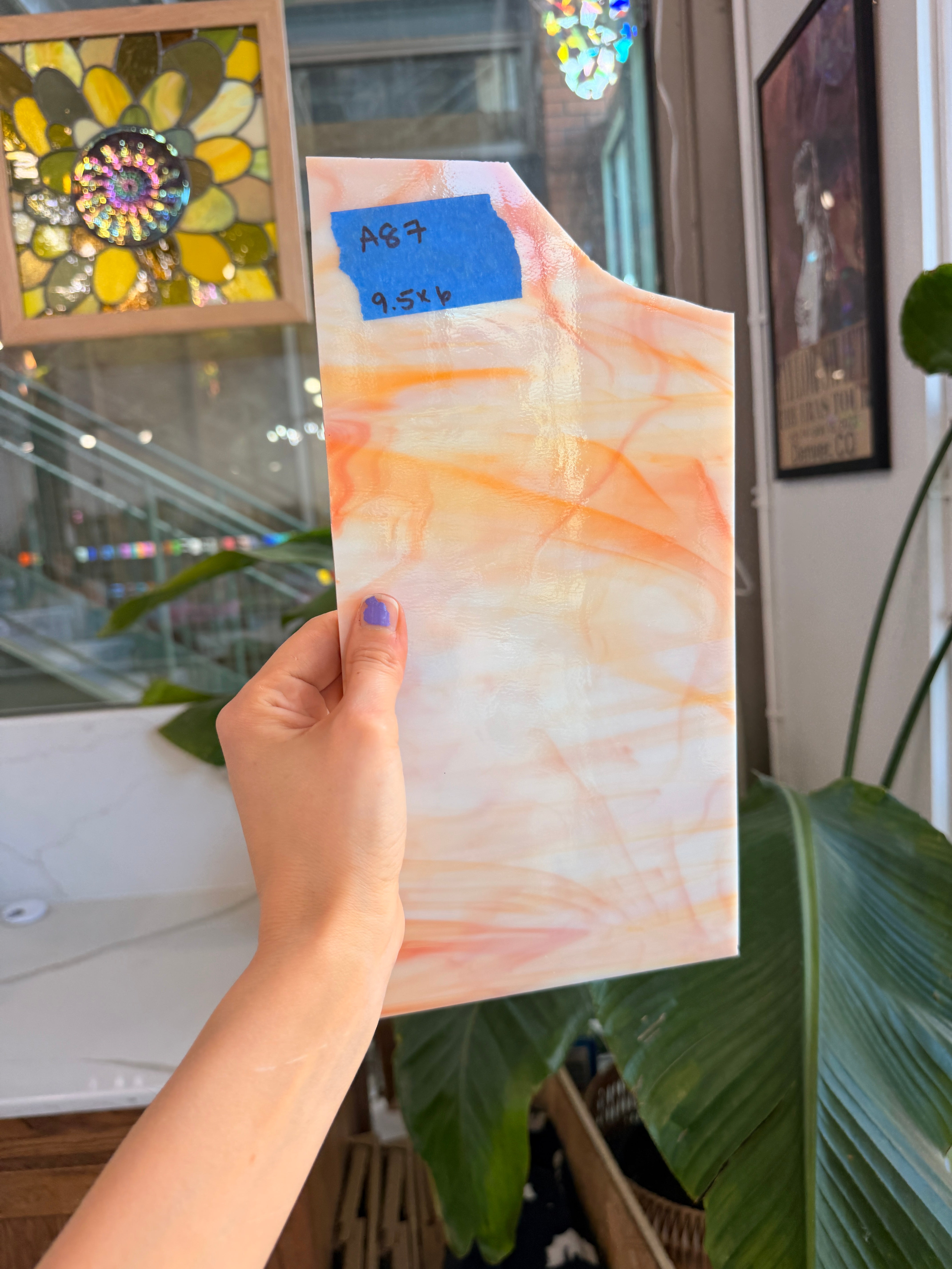 White/Orange Oceanside Fusible 96 COE Fusible Sheet Glass Oceanside Glass 9.5x6in (OS-68915245)