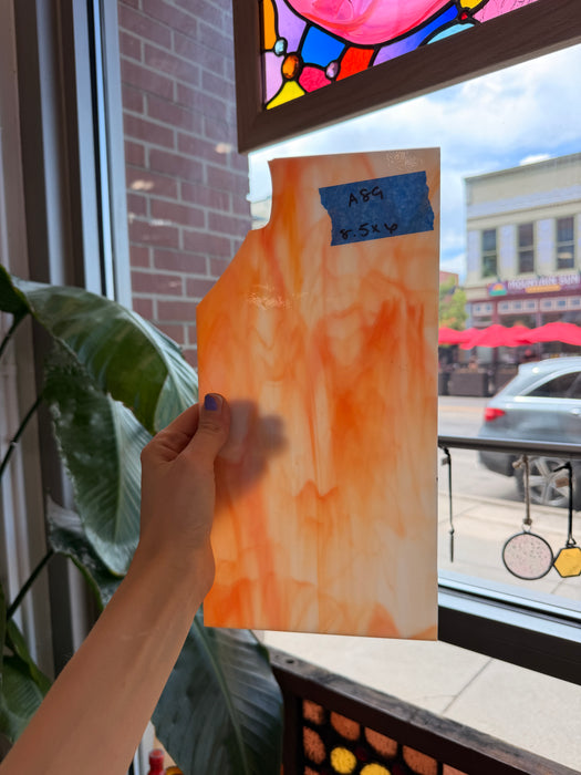 White/Orange Oceanside Fusible 96 COE Fusible Sheet Glass Oceanside Glass
