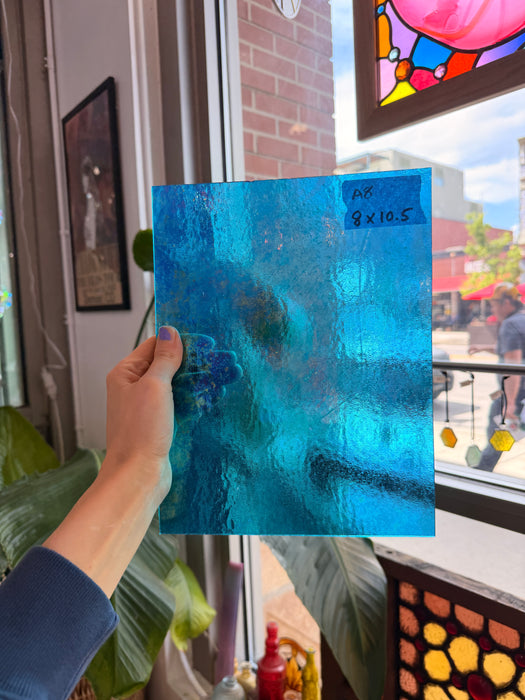 Peacock Blue Iridescent Wissmach Fusible 96 COE Fusible Sheet Glass Wissmach Glass