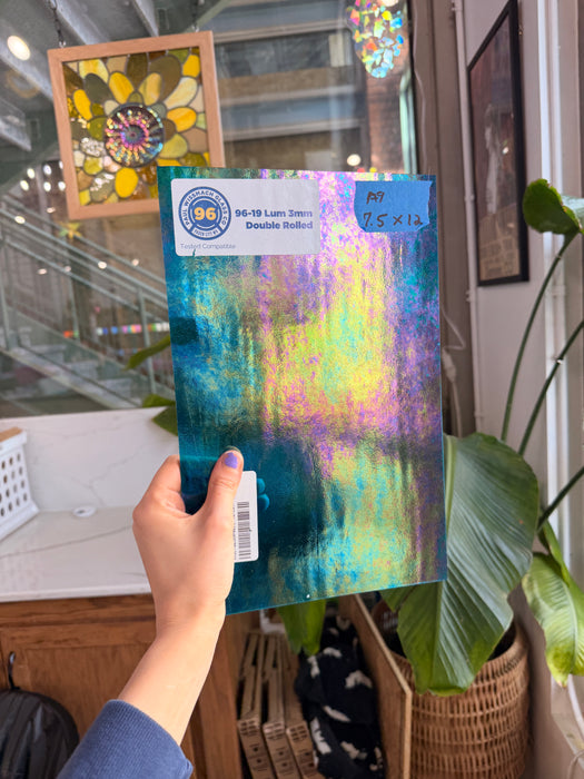 Peacock Blue Iridescent Wissmach Fusible 96 COE Fusible Sheet Glass Wissmach Glass 7.5x12in (WM-65736749)