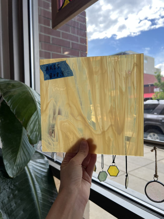 Vintage White Amber Wispy Spectrum Sheet Glass Spectrum Glass 8x8.5in (SP-71595821)