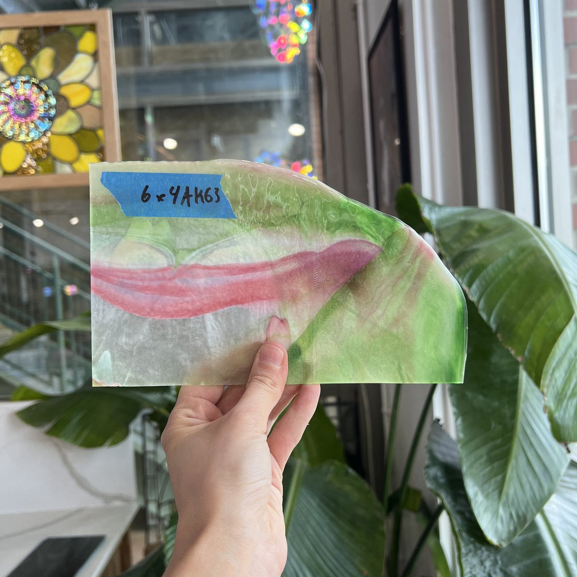 Pink Green Mixed Youghiogheny Sheet Glass Youghiogheny Glass AK63 (6x4in)
