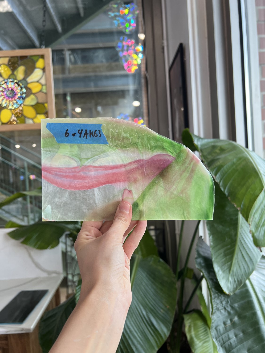 Pink Green Mixed Youghiogheny Sheet Glass Youghiogheny Glass AK63 (6x4in)