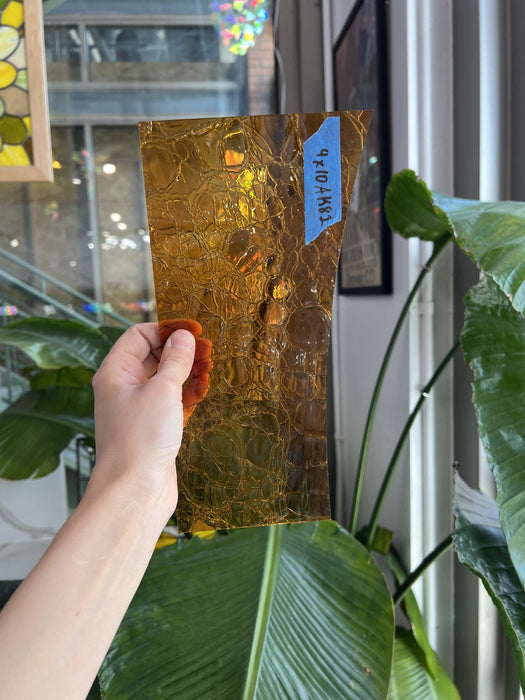 Amber Mouth Blown Crackle Sheet Glass Colorado Glassworks AK82 (4x10in)
