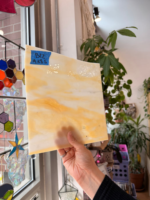 Amber Yellow White Wispy Kokomo Sheet Glass Kokomo Glass 9x8.5in (KO-50753581)