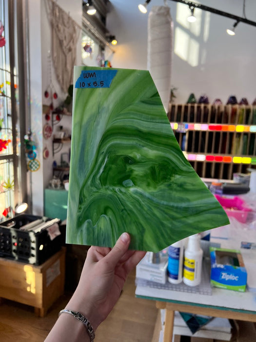 Green White Wispy Wissmach Sheet Glass Colorado Glassworks WM1125 (10x5.5in)