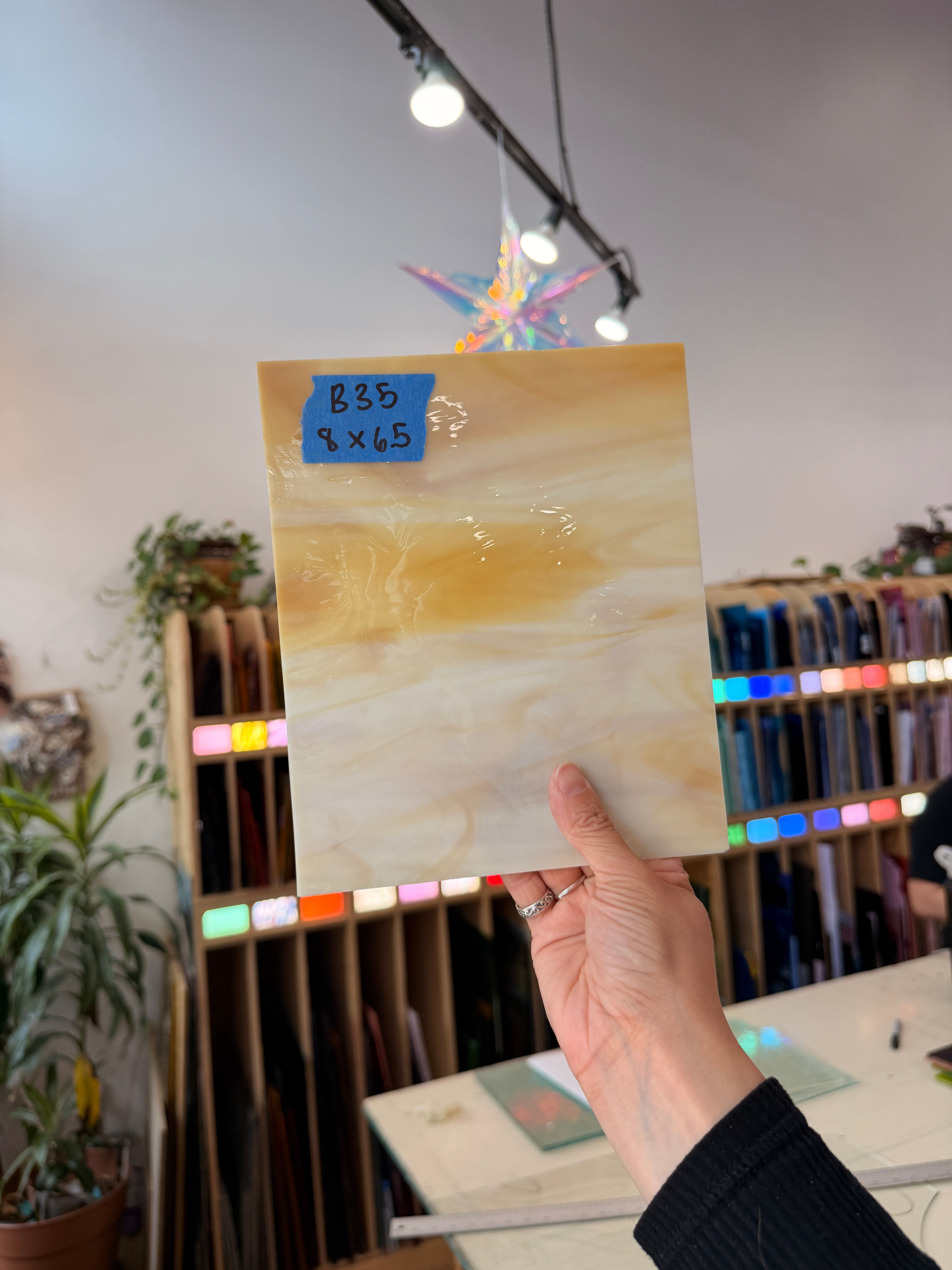 Medium Amber Yellow Wispy Spectrum Sheet Glass Spectrum Glass B35 (8x6.5inin)