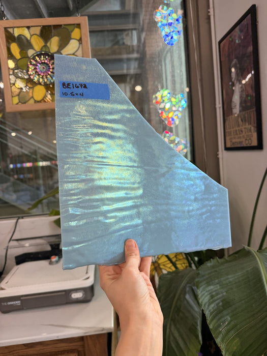 Vintage Light Blue Iridescent Opal Bullseye Fusible Sheet Glass Bullseye Glass BE1672 (10.5x4in)