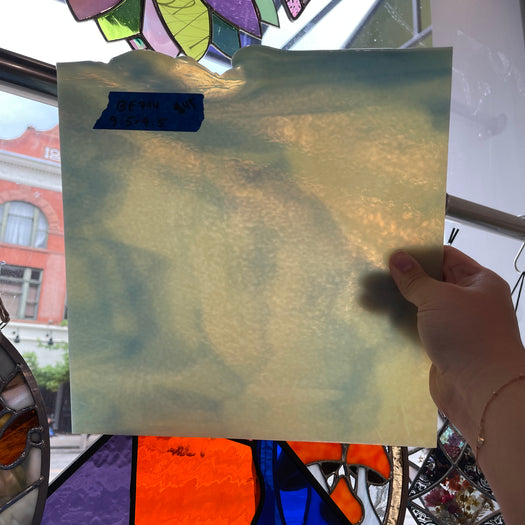 Cream Blue Wispy Bullseye 90 COE Sheet Glass Bullseye