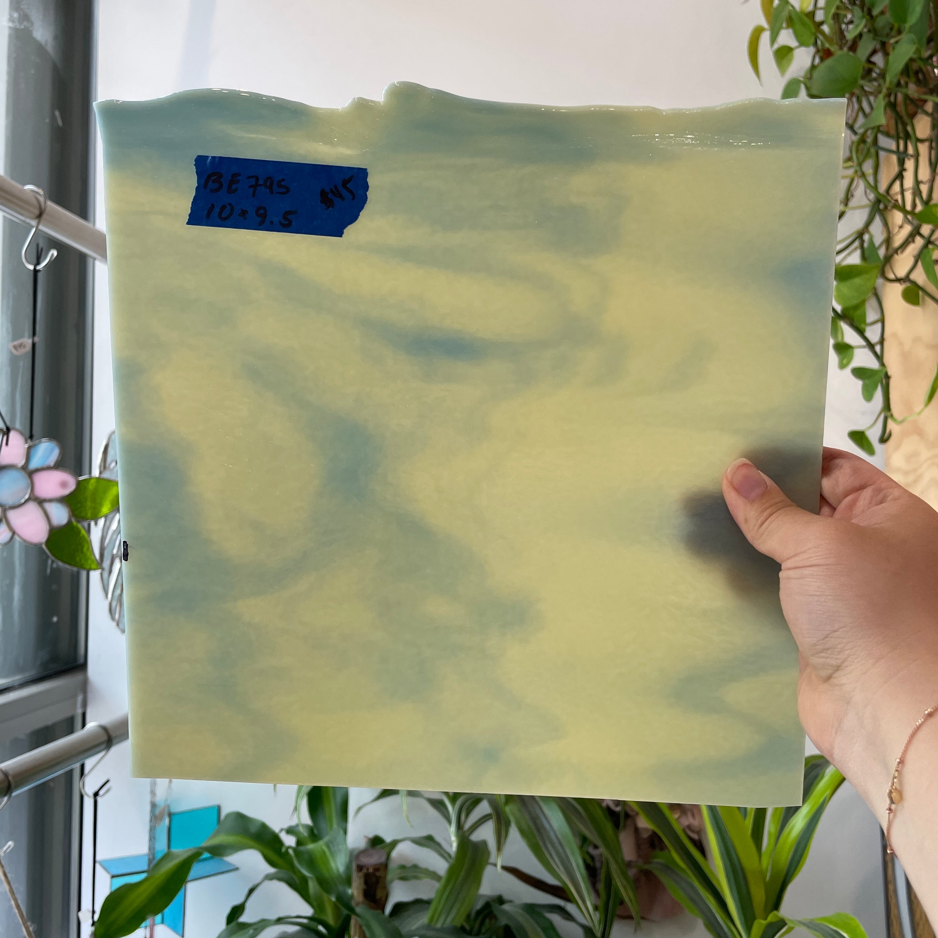 Cream Blue Wispy Bullseye 90 COE Sheet Glass Bullseye BE795 (10x9.5in)