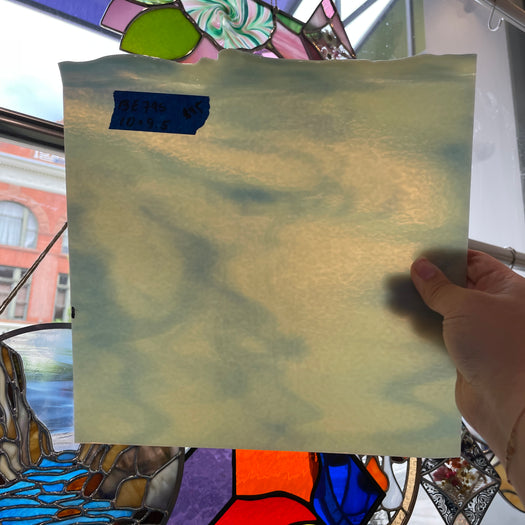 Cream Blue Wispy Bullseye 90 COE Sheet Glass Bullseye
