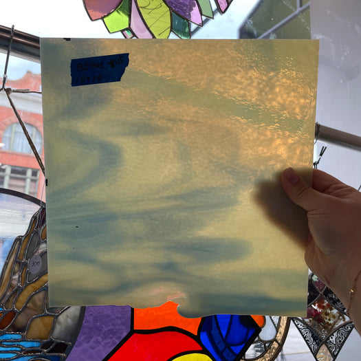 Cream Blue Wispy Bullseye 90 COE Sheet Glass Bullseye
