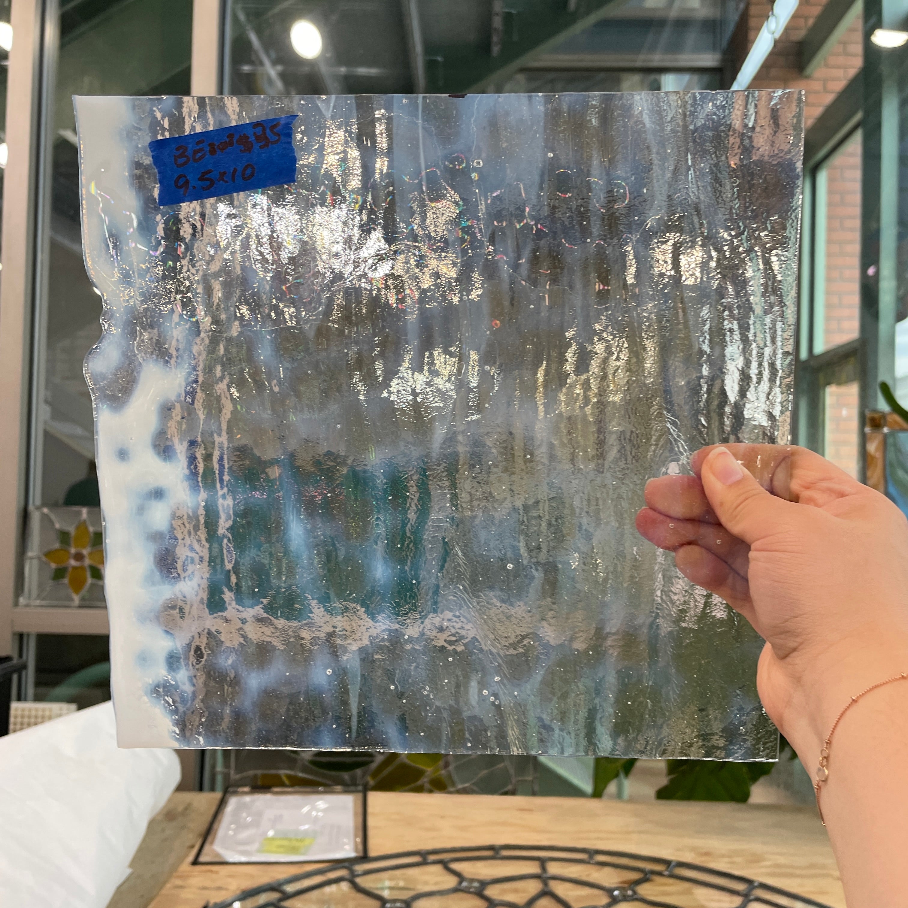 Wispy White Opalescent Bullseye 90 COE Sheet Glass Colorado Glassworks BE808 (9.5x10in)