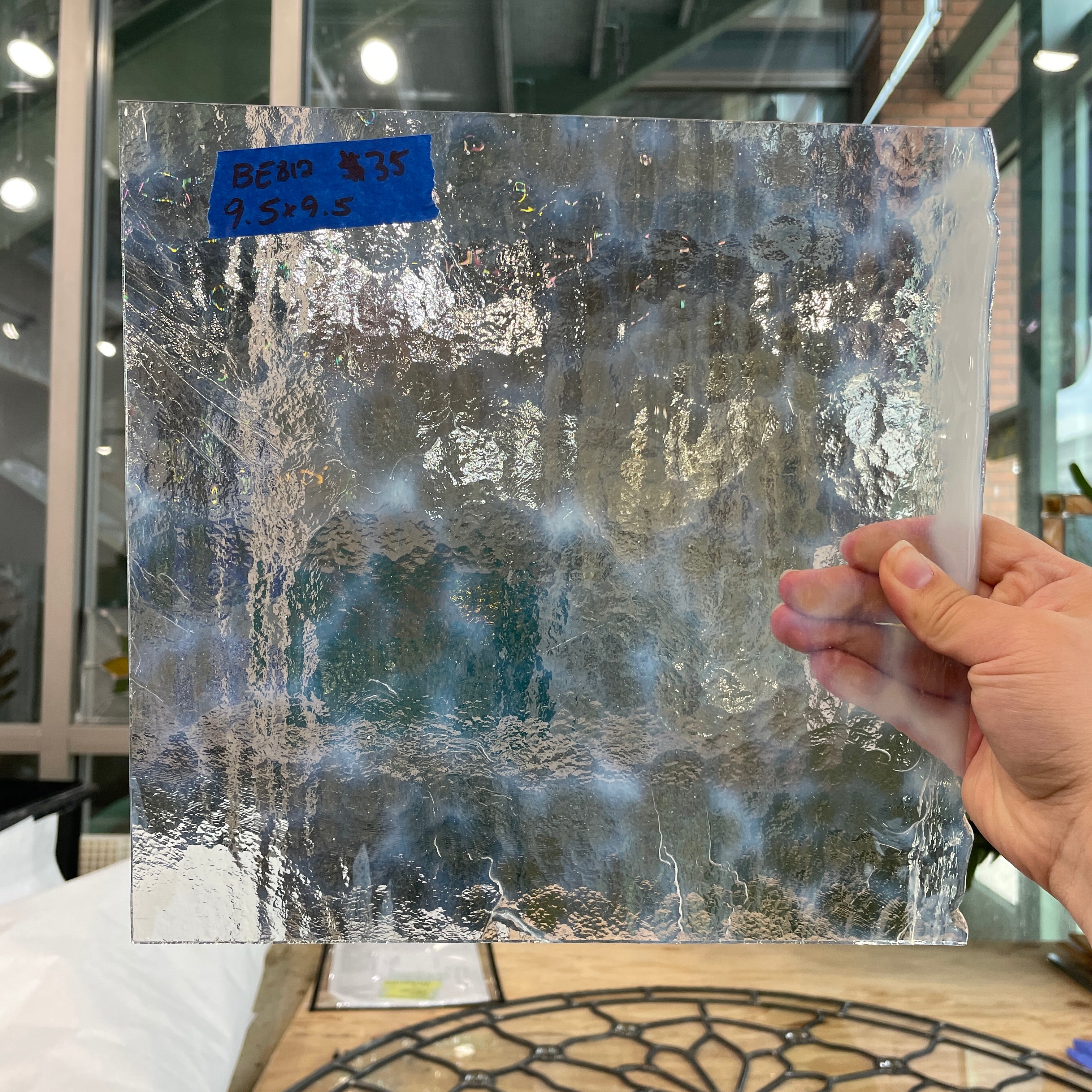 Wispy White Opalescent Bullseye 90 COE Sheet Glass Colorado Glassworks BE812 (9.5x9.5in)