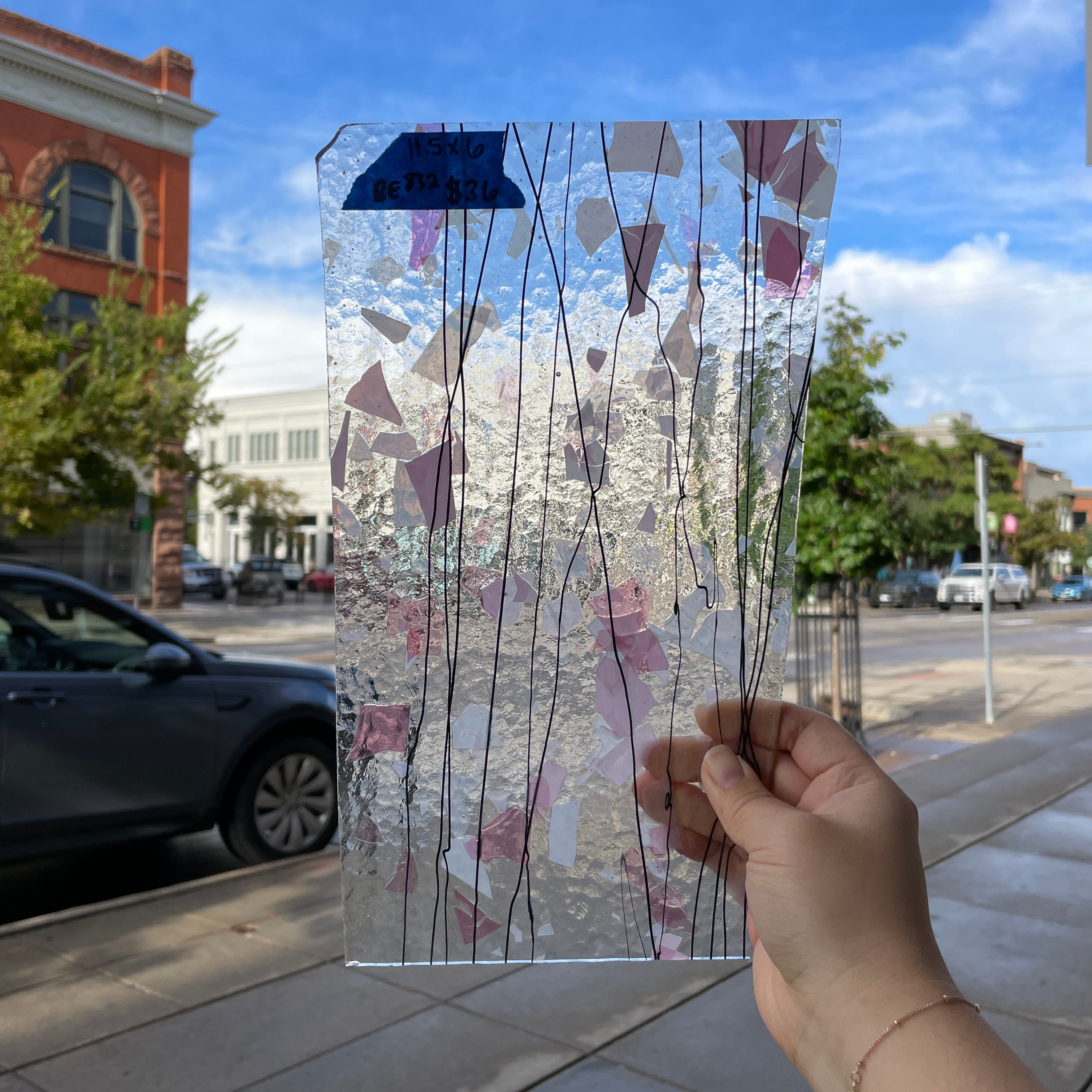 Black Stringer Pink Confetti on Clear Bullseye Sheet Glass Colorado Glassworks