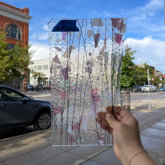 Black Stringer Pink Confetti on Clear Bullseye Sheet Glass Colorado Glassworks