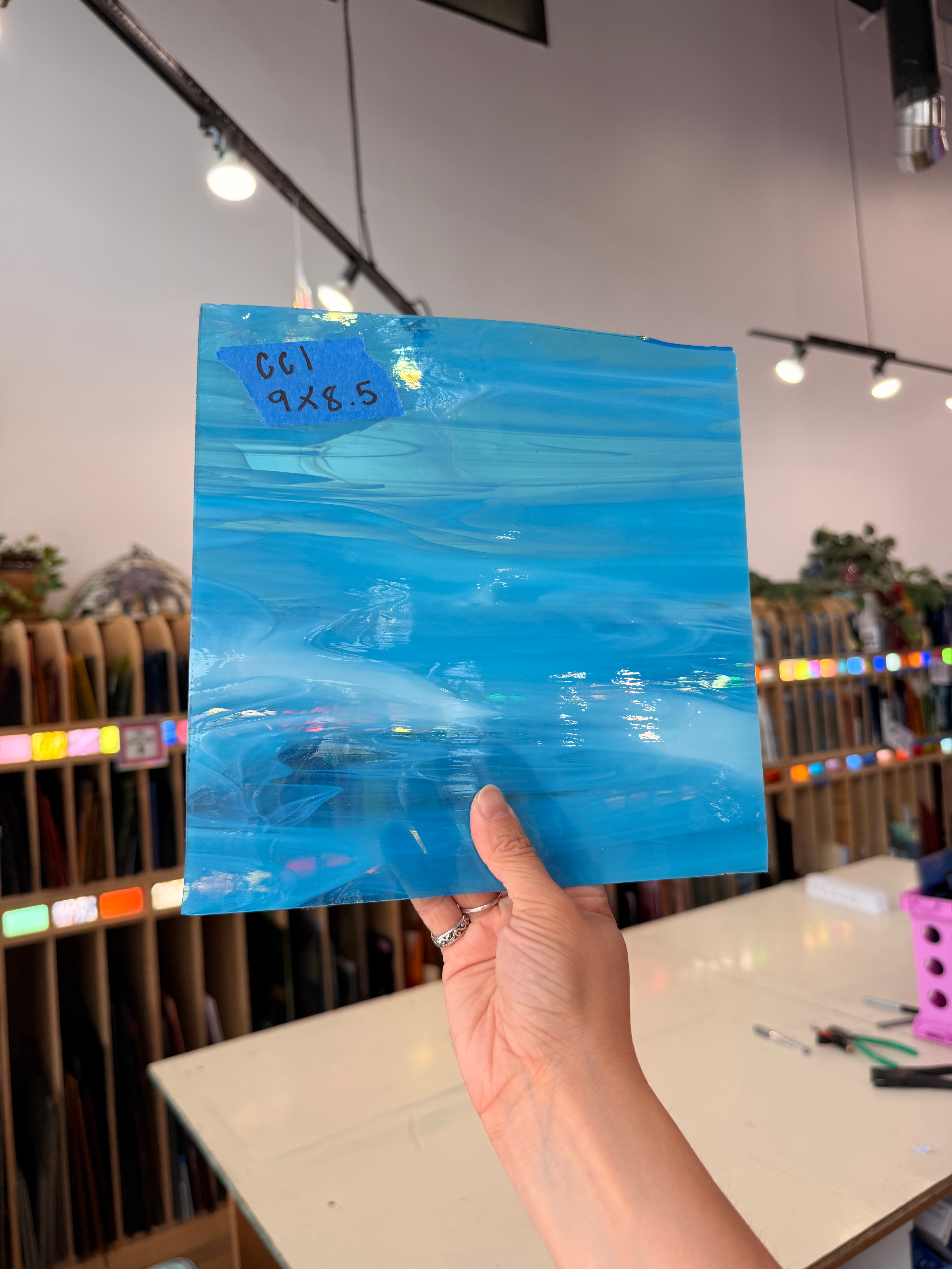 Blue Wispy Vintage Spectrum Sheet Glass Colorado Glassworks