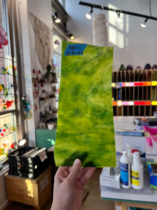 Lime Green Mottled Youghiogheny Sheet Glass Colorado Glassworks