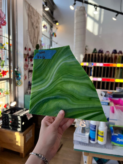 Green White Wispy Wissmach Sheet Glass Colorado Glassworks WM1126 (7x6in)