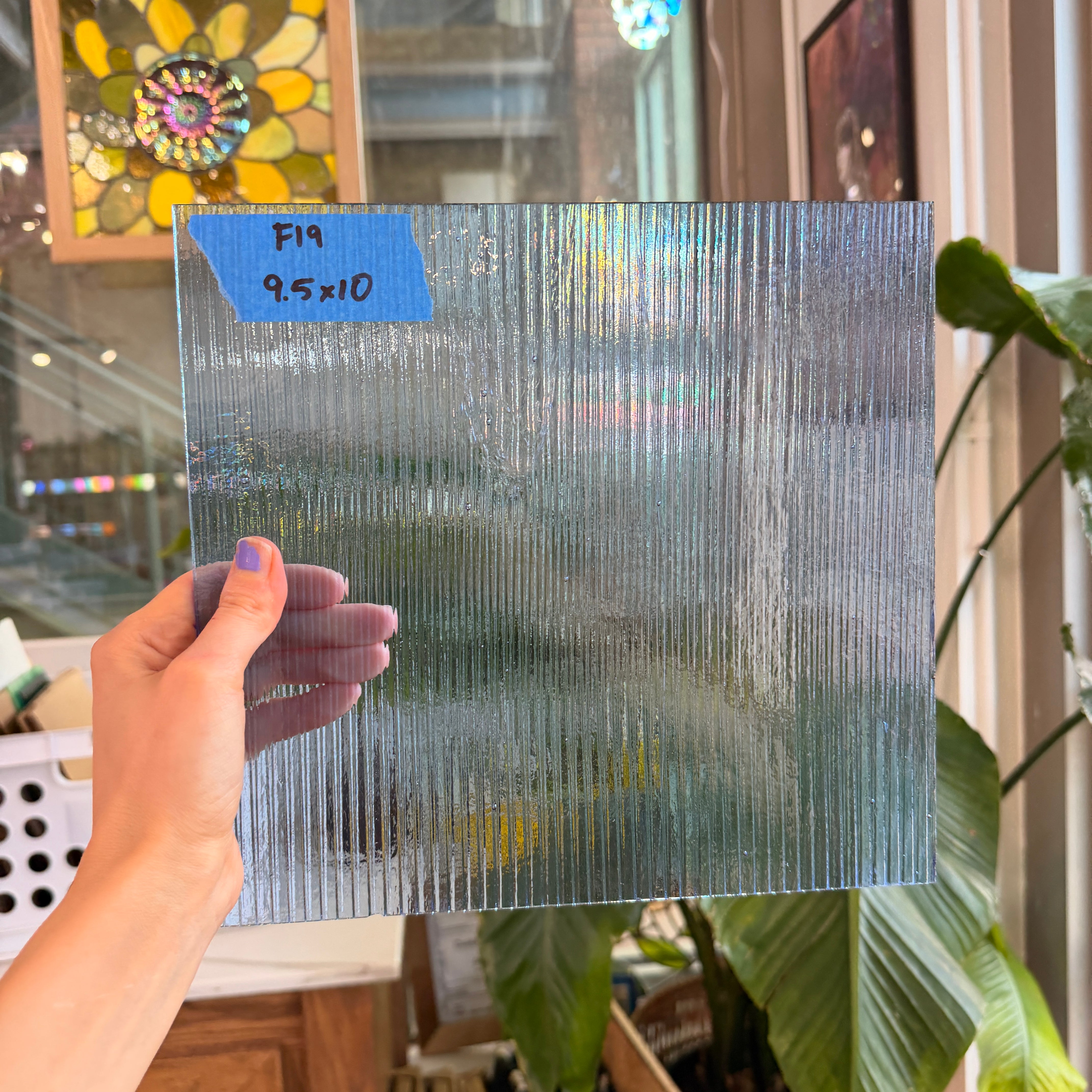 Vintage Optimum Reeded Light Blue Sheet Glass Colorado Glassworks 9.5x10in (OP-76479789)