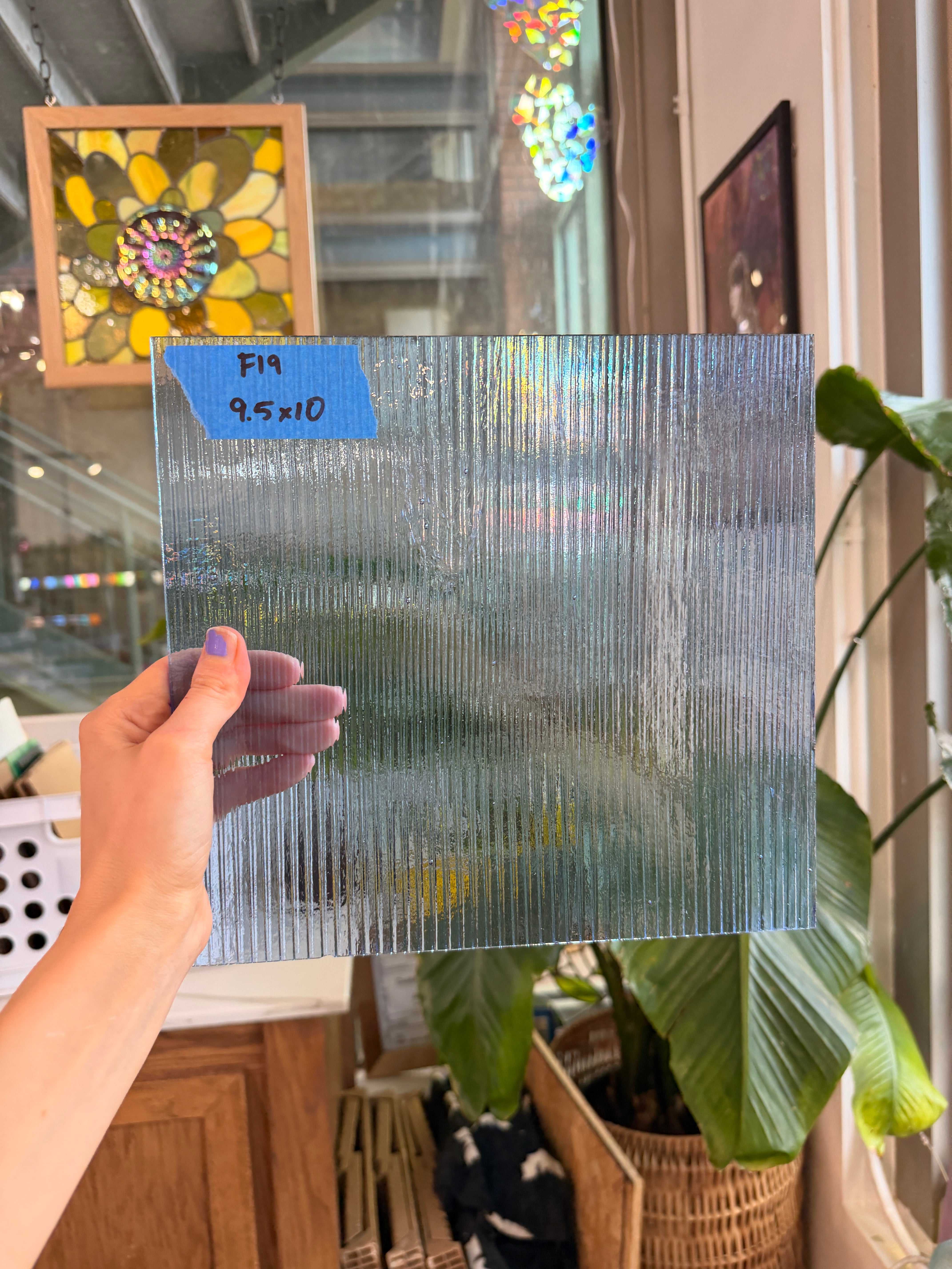 Vintage Optimum Reeded Light Blue Sheet Glass Colorado Glassworks 9.5x10in (OP-76479789)