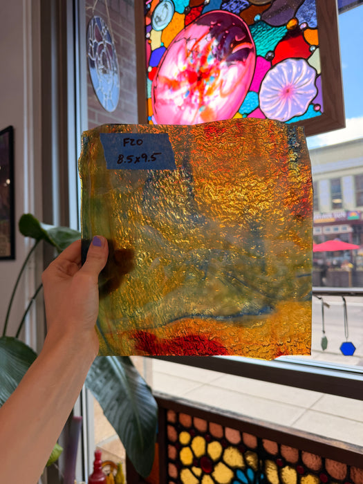 Vintage Transparent Blue Amber Mixed Textured Uroboros Fusible Sheet Glass Uroboros Glass