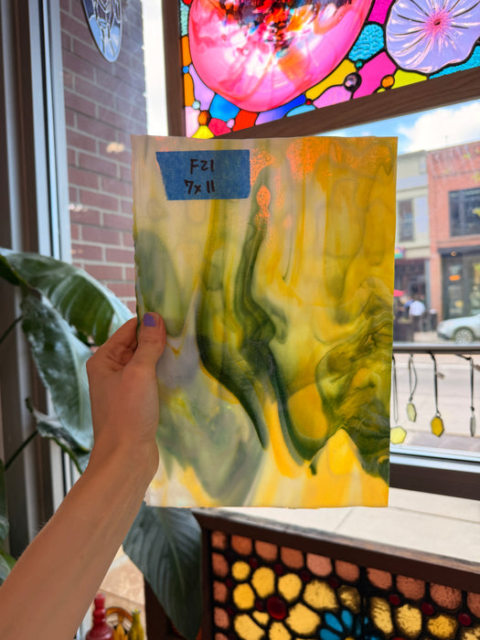 Mottled Green Yellow White Mixed Uroboros Fusible Sheet Glass Uroboros Glass