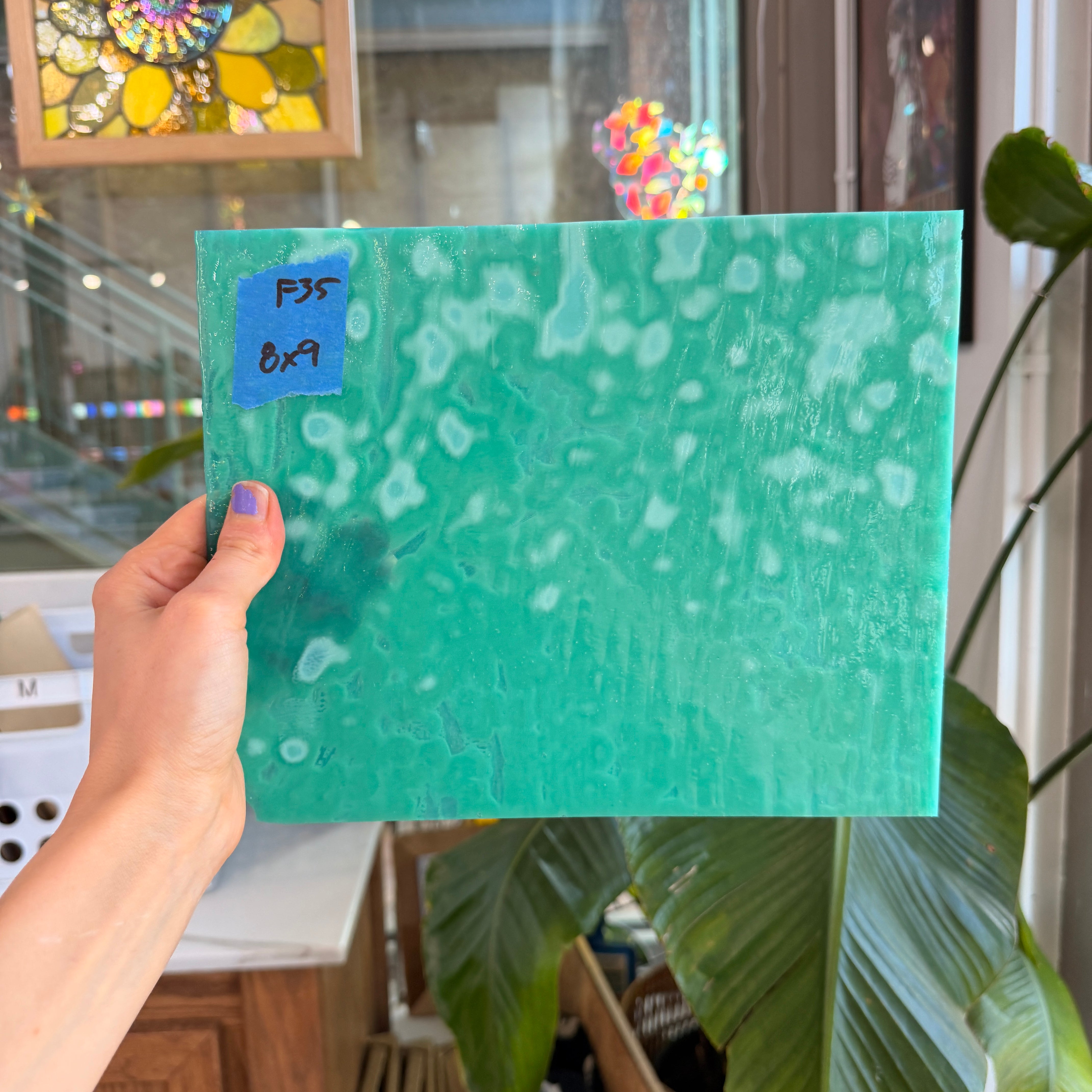 Teal Copper Green Mottled Oceana Sheet Glass Colorado Glassworks 8x9in (OC-77135149)