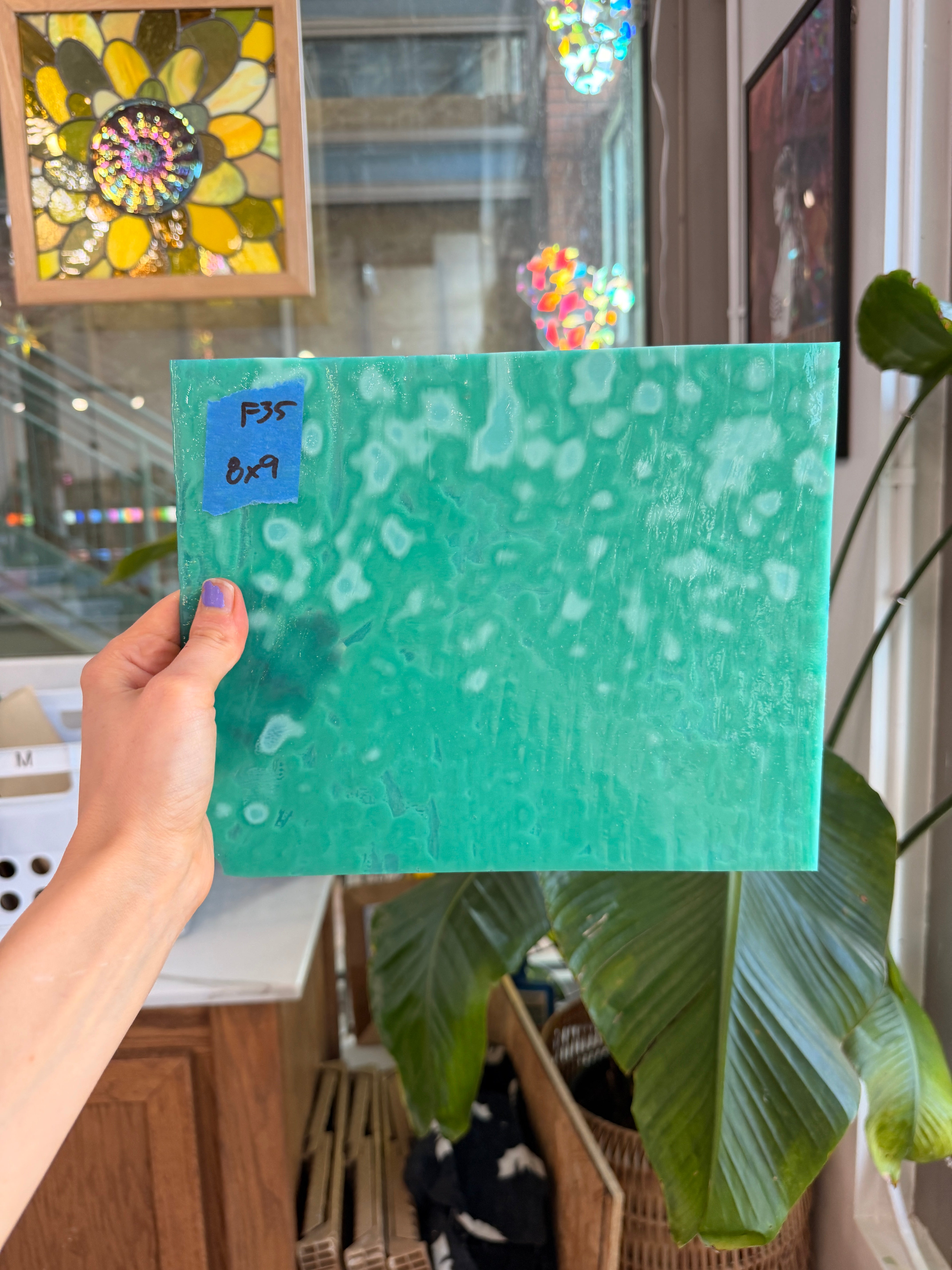 Teal Copper Green Mottled Oceana Sheet Glass Colorado Glassworks 8x9in (OC-77135149)