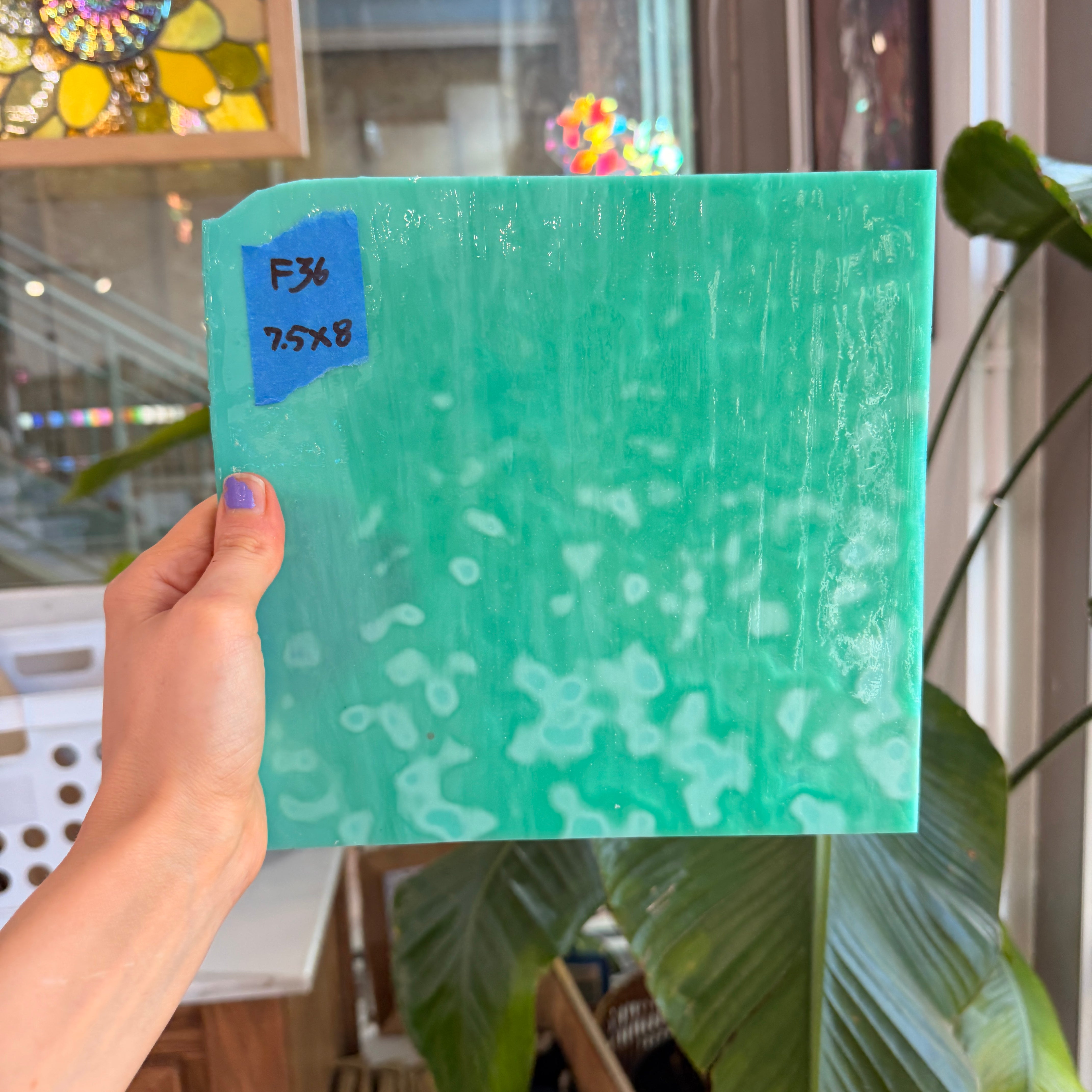 Teal Copper Green Mottled Oceana Sheet Glass Colorado Glassworks 7.5x8in (OC-77167917)