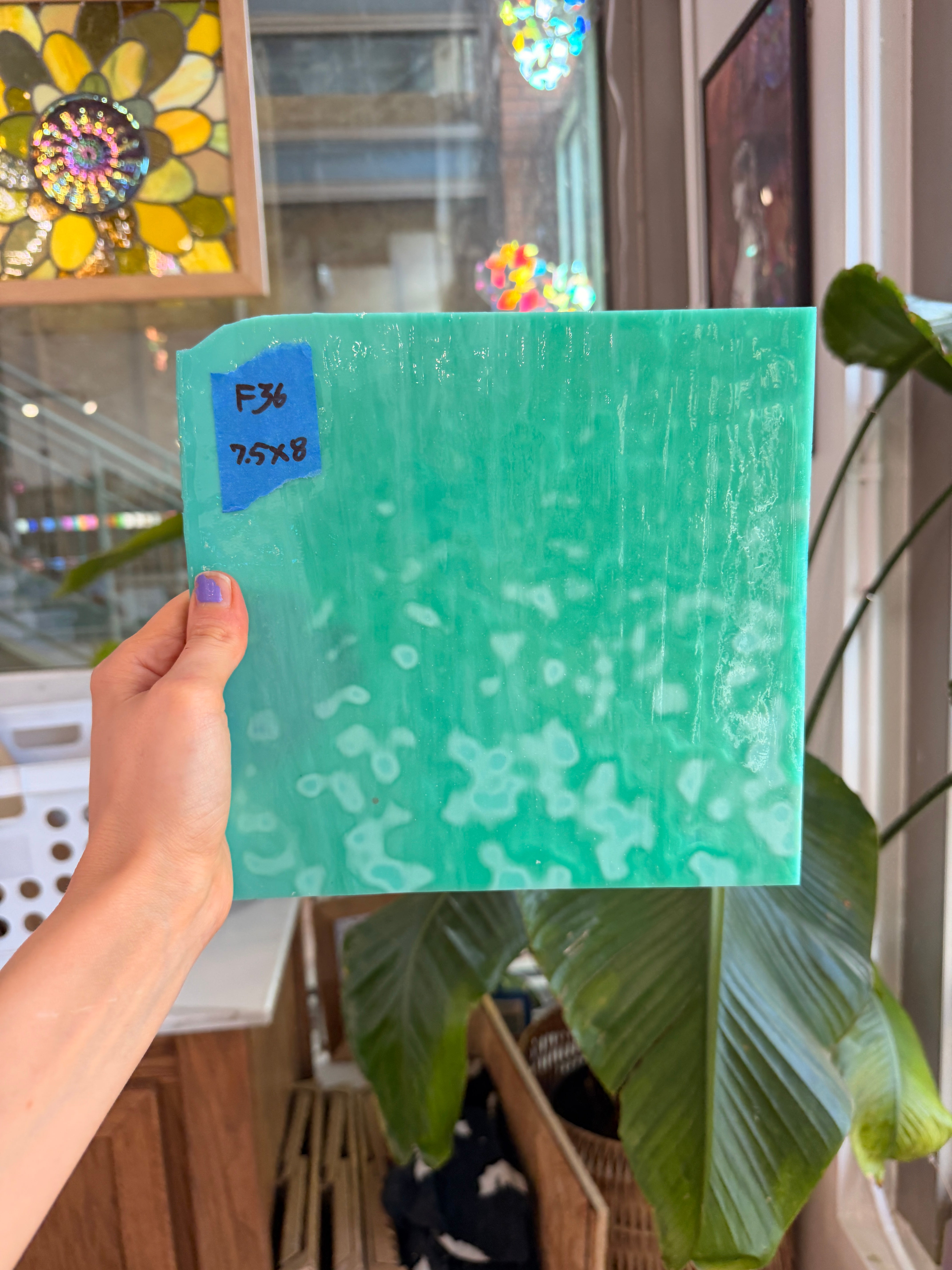 Teal Copper Green Mottled Oceana Sheet Glass Colorado Glassworks 7.5x8in (OC-77167917)