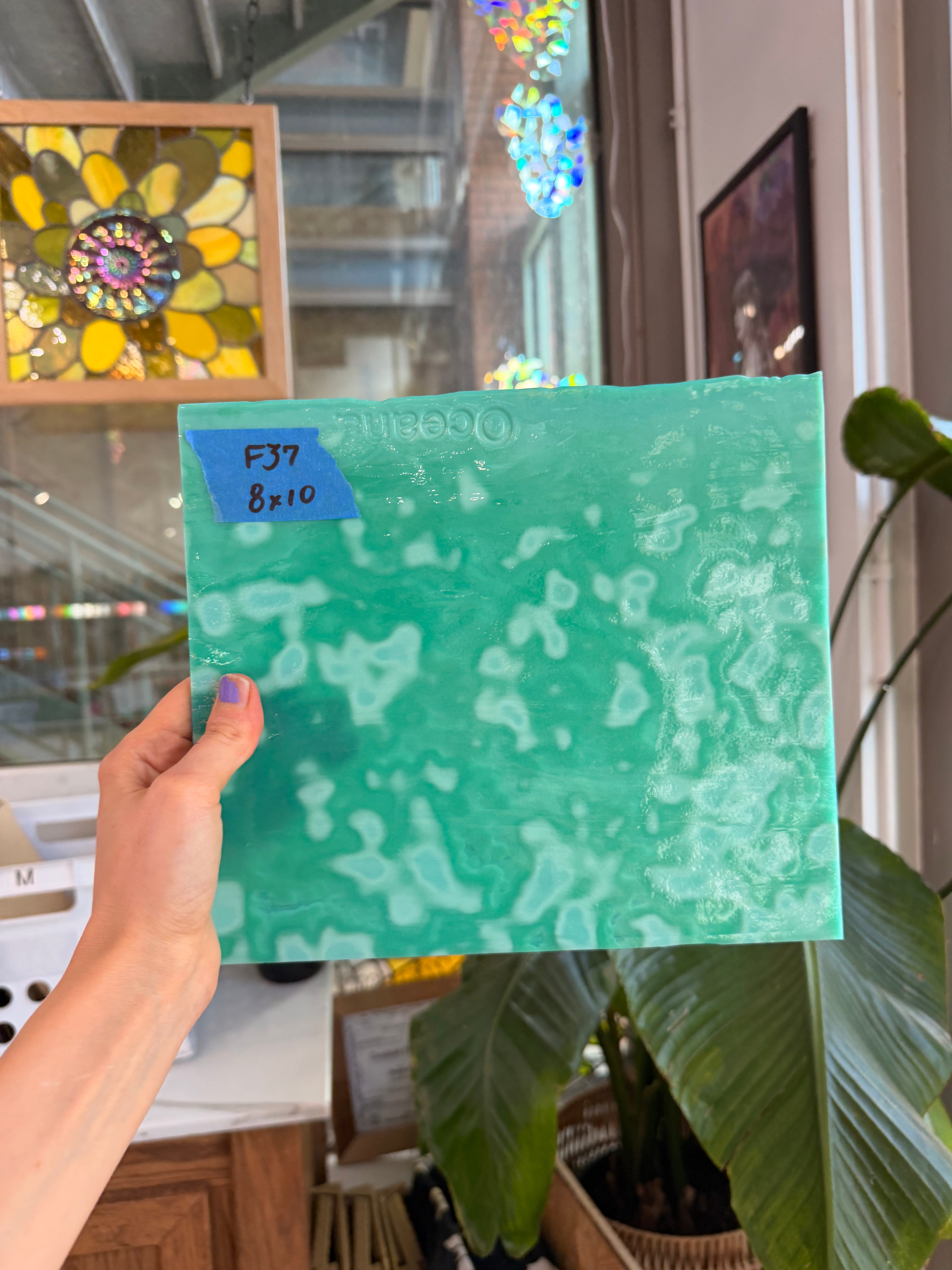 Teal Copper Green Mottled Oceana Sheet Glass Colorado Glassworks 8x10in (OC-77200685)