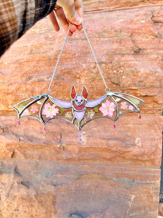 Light Pink Pressed Flower Lola Bat (COGW x Andrea Guzzetta) Finished Pieces Colorado Glassworks