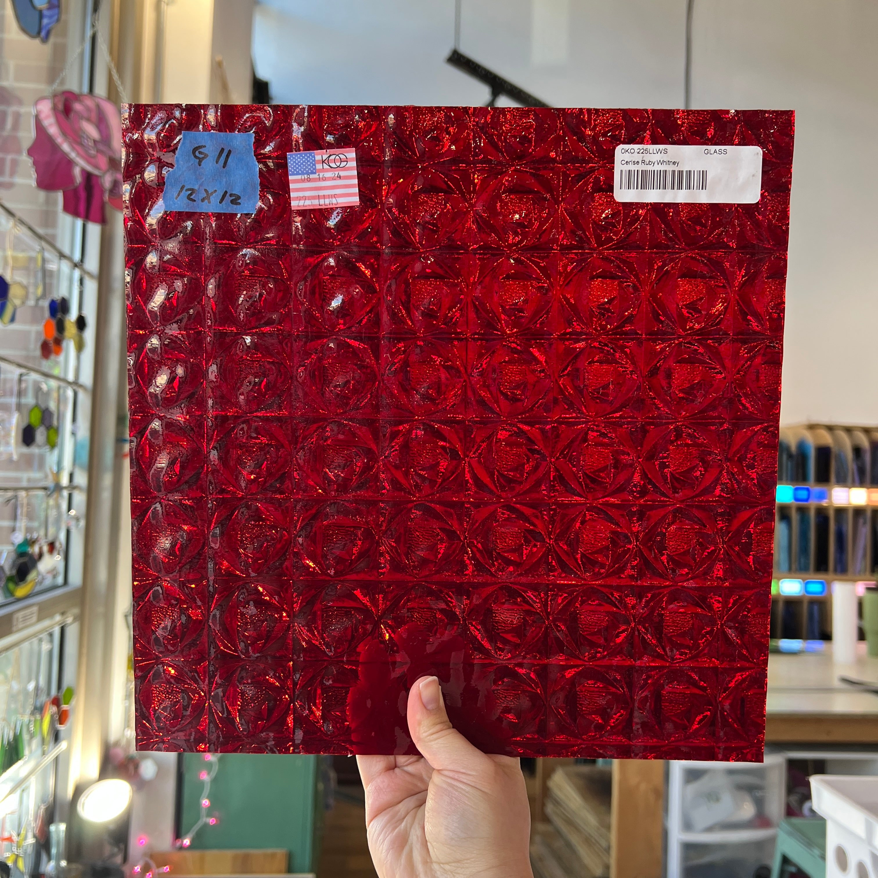 Cerise Ruby Whitney Kokomo Sheet Glass Colorado Glassworks 12x12in (KO-05498669)