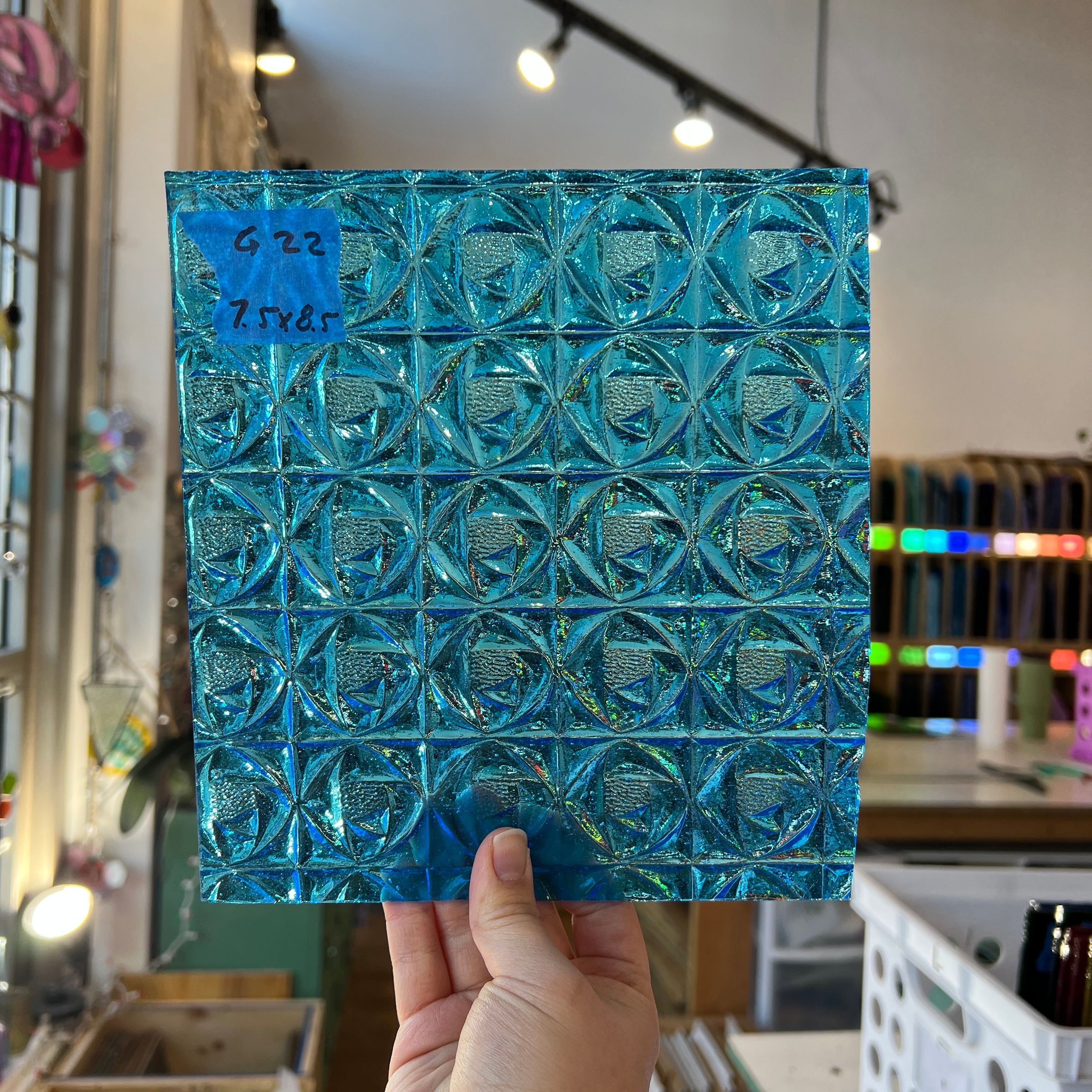 Lighter Peacock Blue Whitney Kokomo Sheet Glass Colorado Glassworks 8.5x7.5in (KO-78407469)