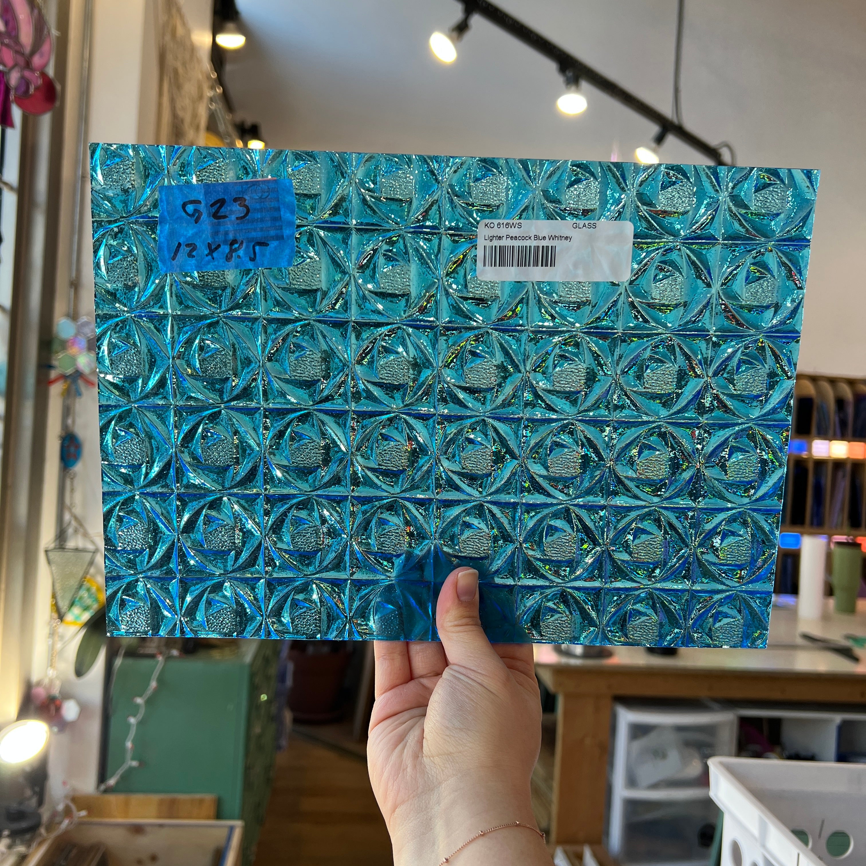 Lighter Peacock Blue Whitney Kokomo Sheet Glass Colorado Glassworks 12x8.5in (KO-78440237)