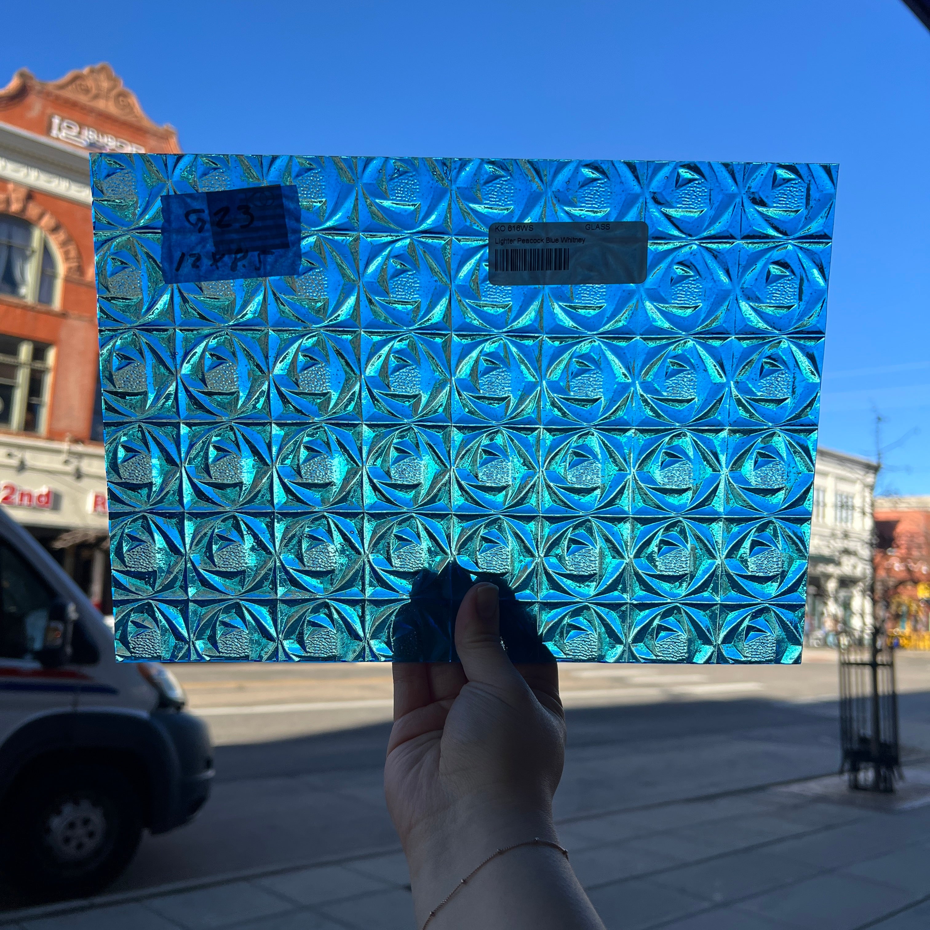 Lighter Peacock Blue Whitney Kokomo Sheet Glass Colorado Glassworks