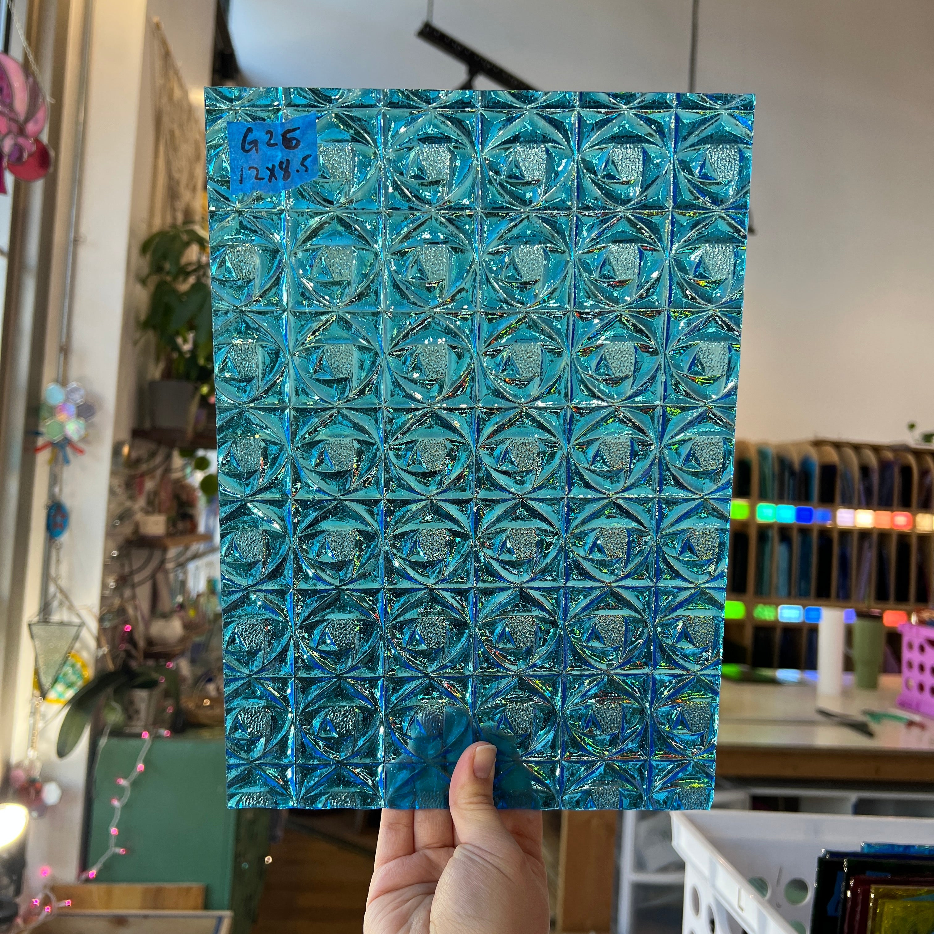 Lighter Peacock Blue Whitney Kokomo Sheet Glass Colorado Glassworks 12x8.5in (KO-78538541)