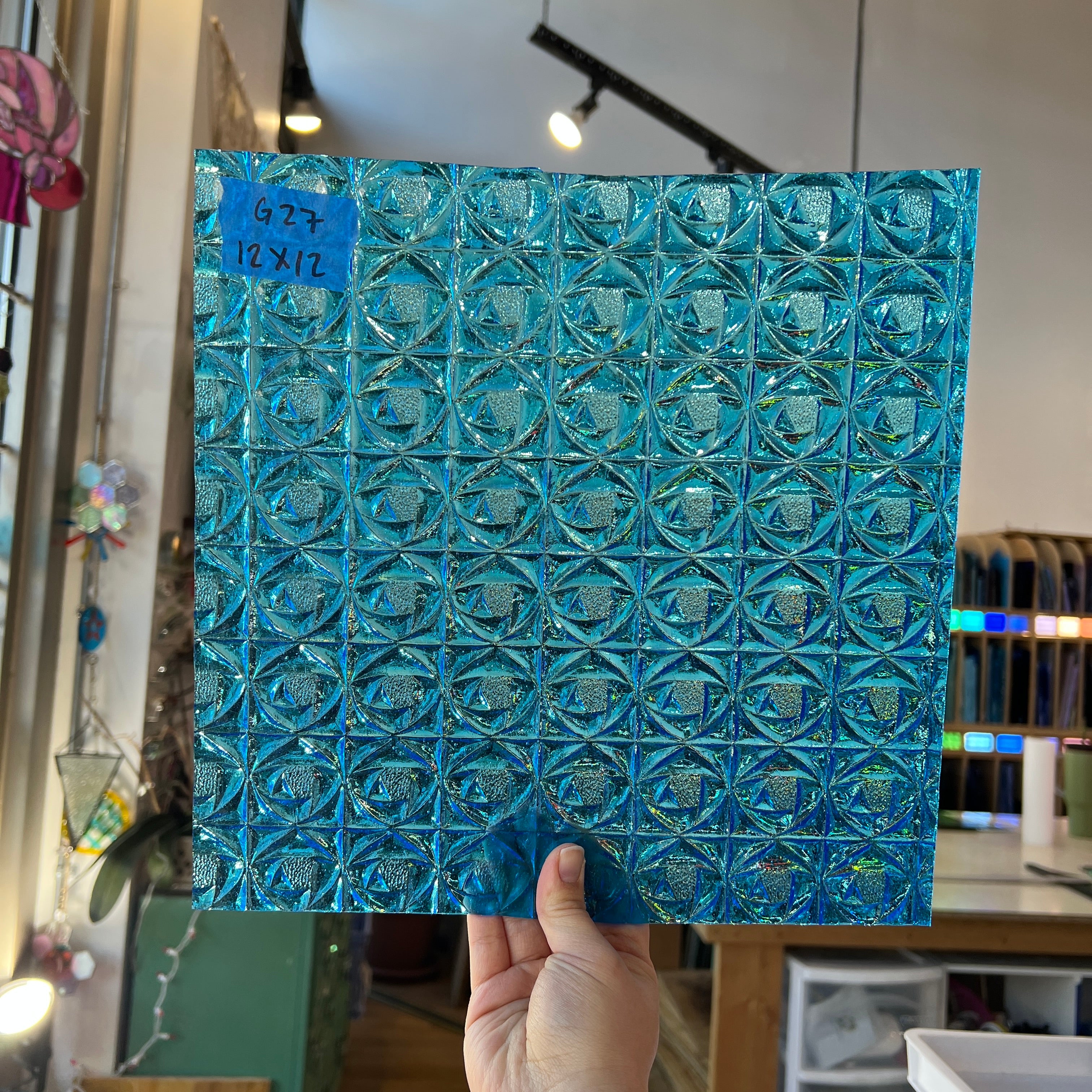 Lighter Peacock Blue Whitney Kokomo Sheet Glass Colorado Glassworks 12x12in (KO-78571309)