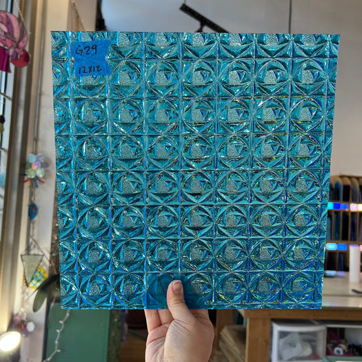 Lighter Peacock Blue Whitney Kokomo Sheet Glass Colorado Glassworks 12x12in (KO-78636845)