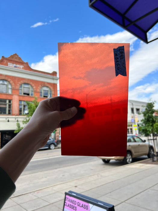 Lamberts Mouth Blown Red Gradient on Clear Specialty Sheet Sheet Glass Colorado Glassworks   