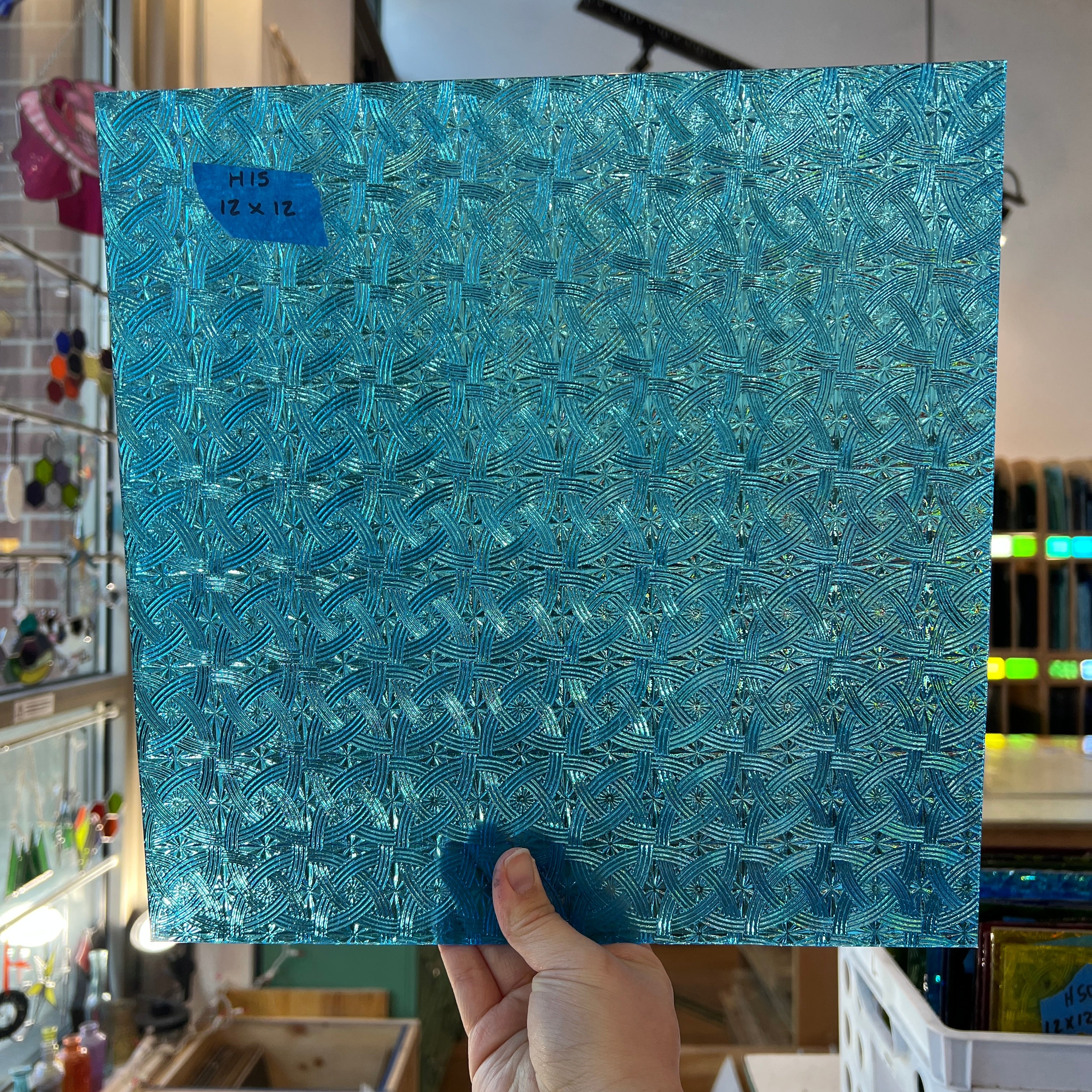 Lighter Peacock Blue Celtic Kokomo Sheet Glass Colorado Glassworks 12x12in (KO-68486701)