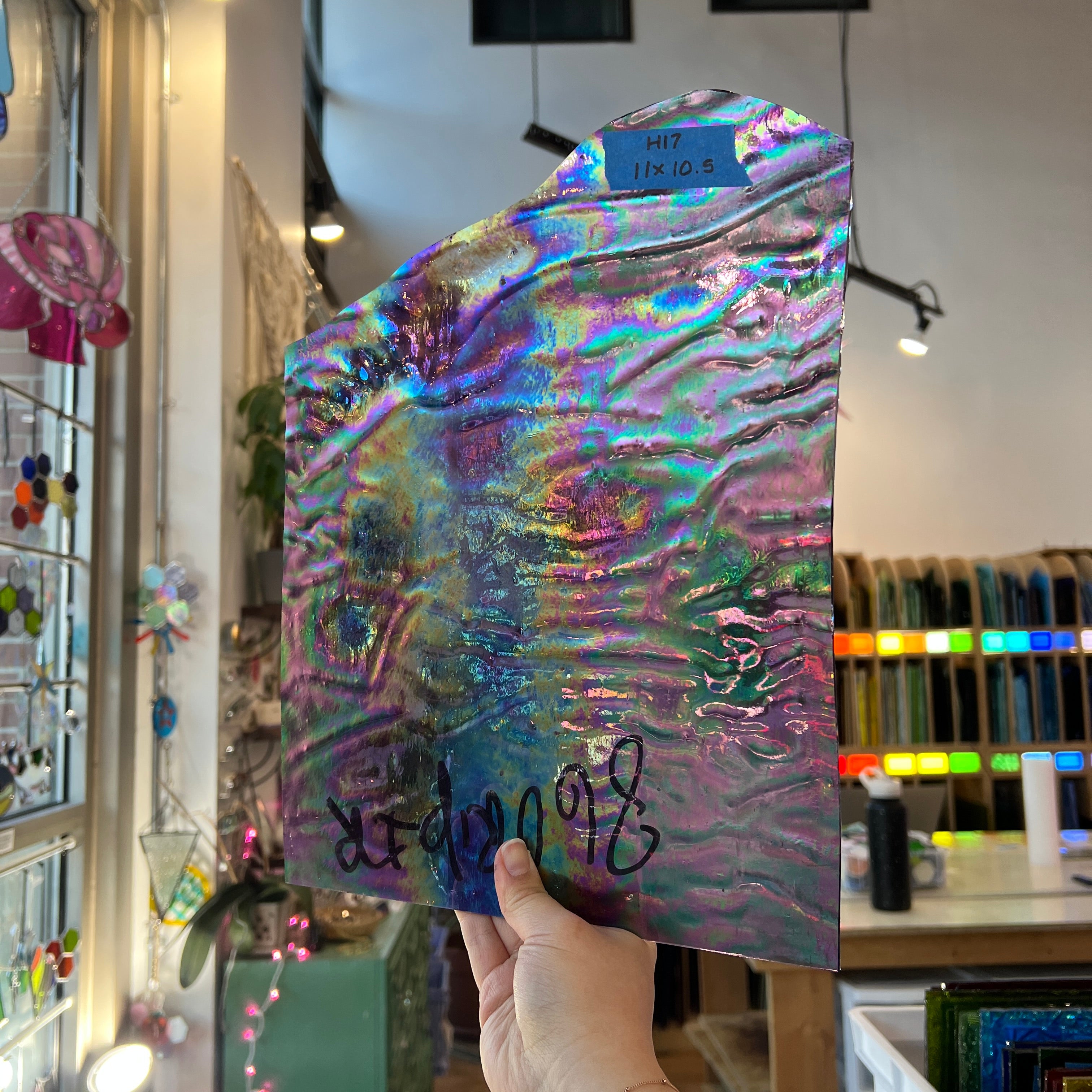 Purple Cathedral Iridescent Ripple Kokomo Sheet Glass Colorado Glassworks 11x10.5in (KO-90834477)