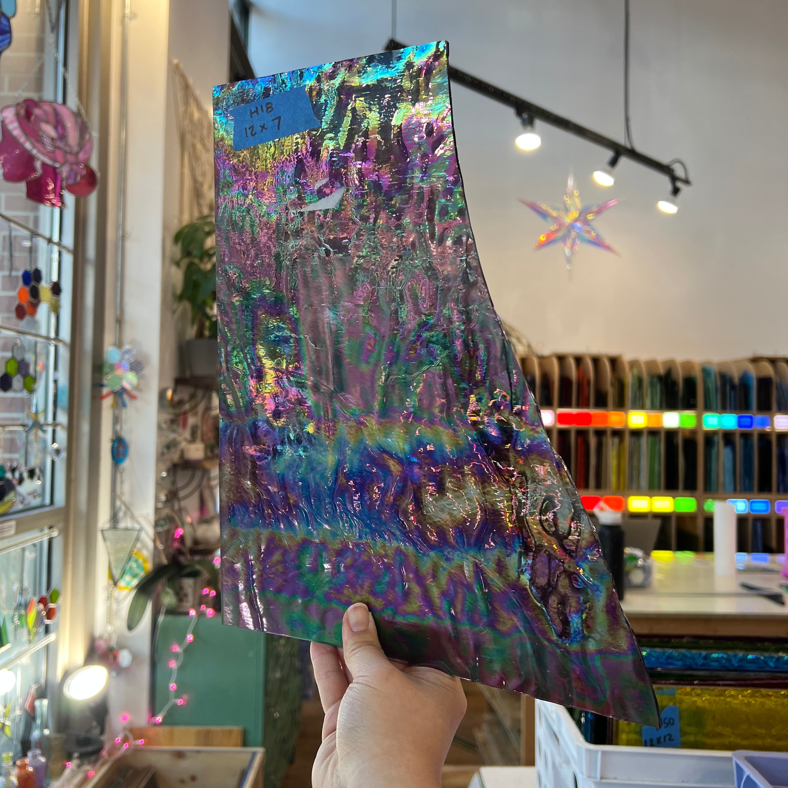 Purple Cathedral Iridescent Ripple Kokomo Sheet Glass Colorado Glassworks 12x7in (KO-91194925)