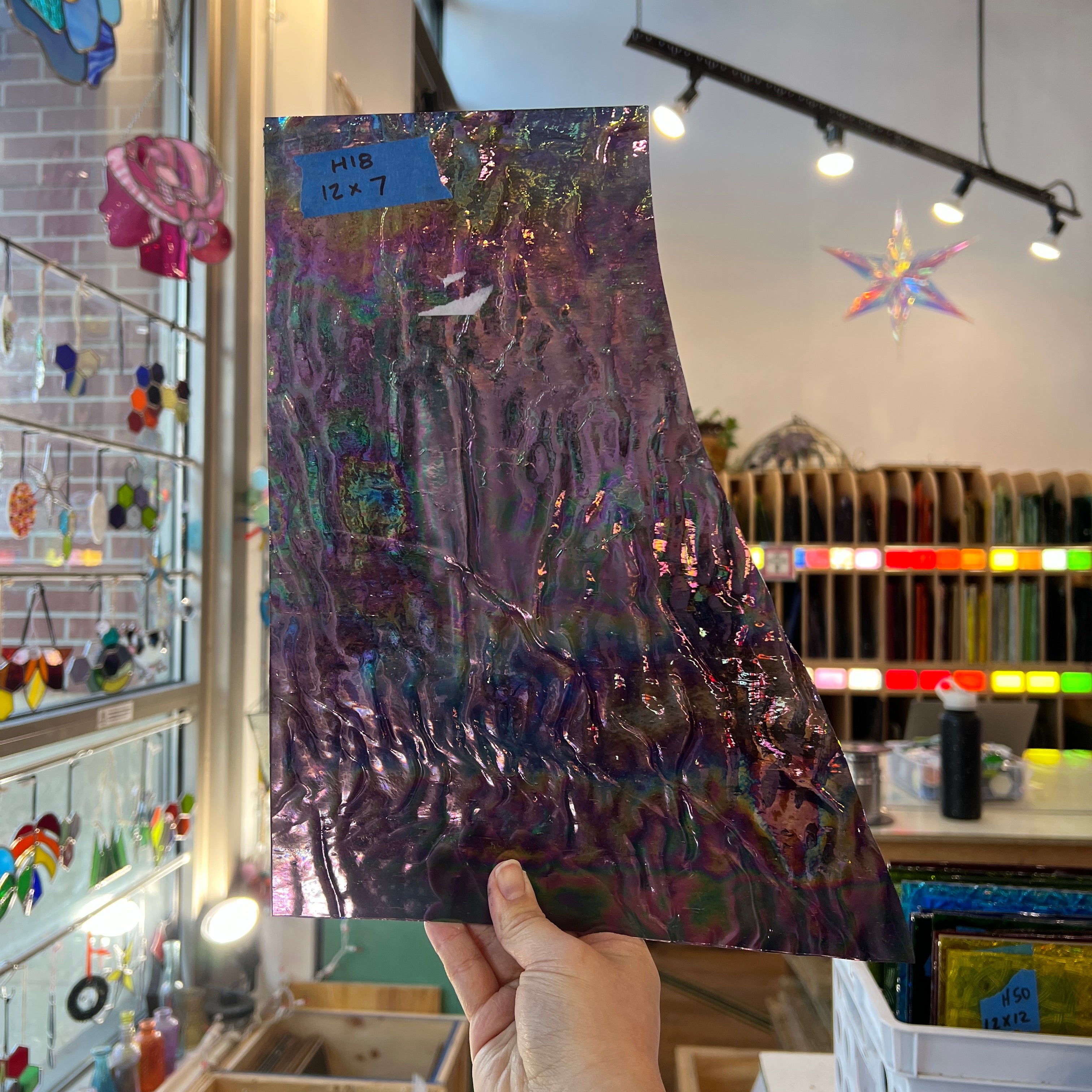 Purple Cathedral Iridescent Ripple Kokomo Sheet Glass Colorado Glassworks